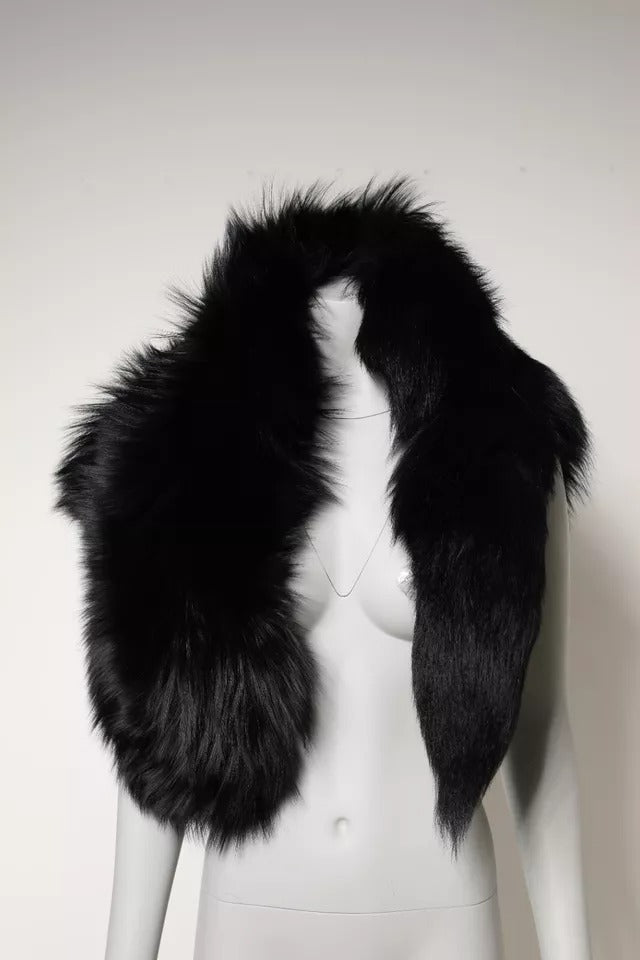 Dolce & Gabbana Black Fox Fur Neck Wrap Warmer Winter Scarf | Regal Royce