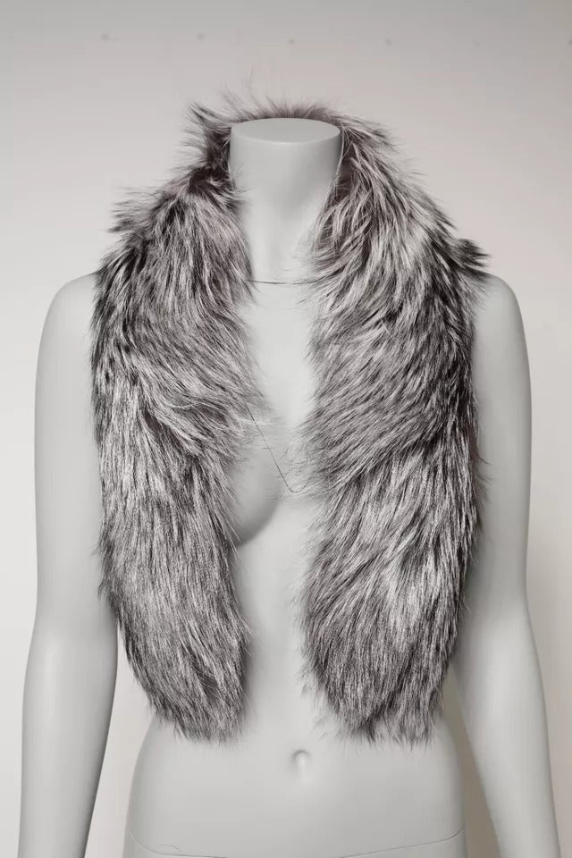 Dolce & Gabbana Gray Fox Fur Neck Wrap Warmer Winter Scarf | Regal Royce