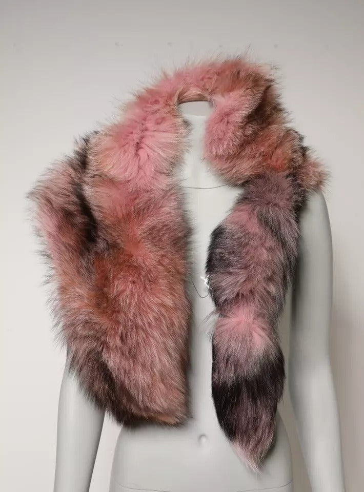 Dolce & Gabbana Pink Frost Fox Fur Neck Warmer Winter Scarf | Regal Royce