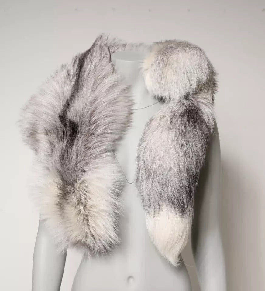 Dolce & Gabbana White Fox Fur Neck Wrap Warmer Winter Scarf | Regal Royce