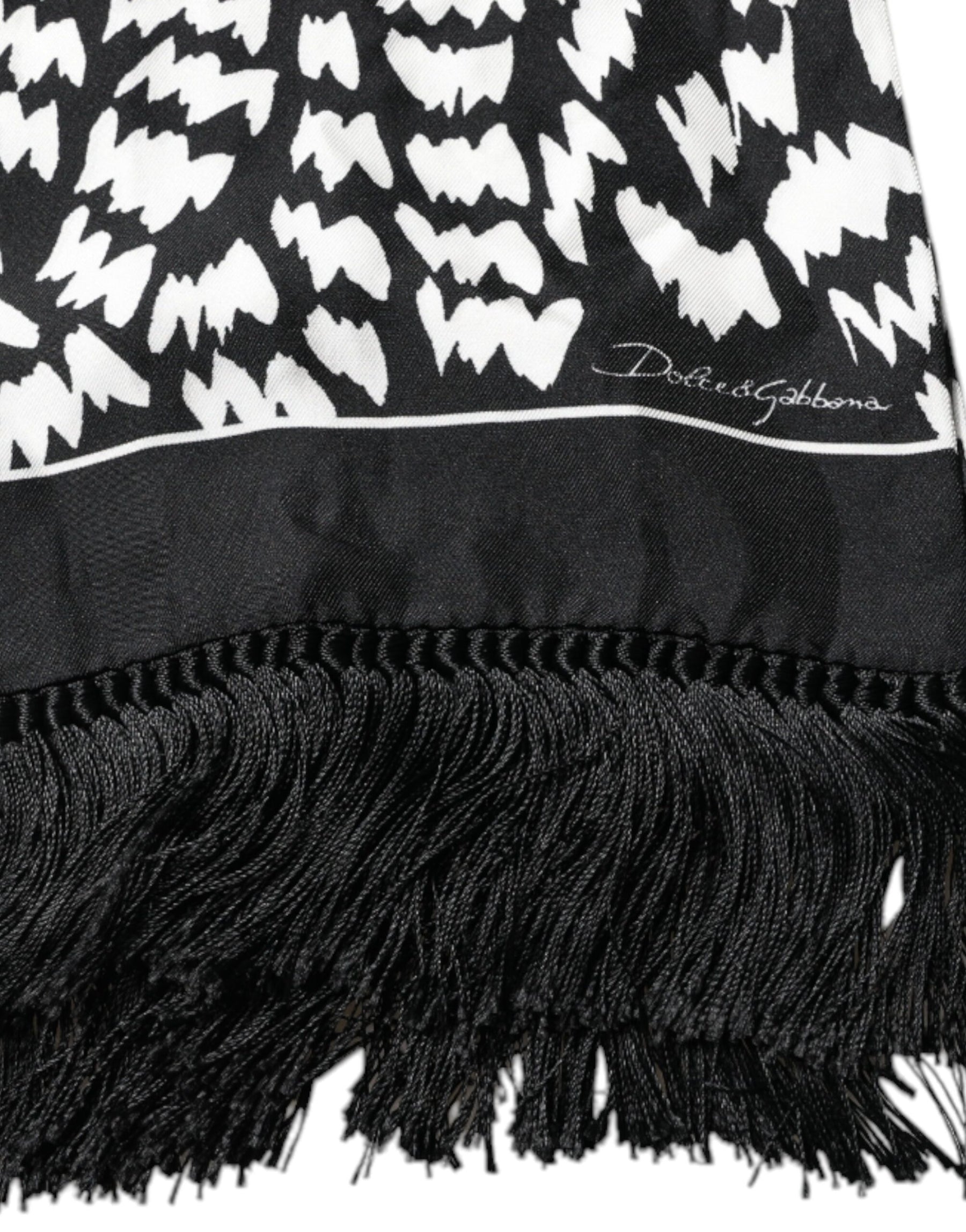 Dolce & Gabbana Black White Patterned Fringes Shawl Scarf | Regal Royce