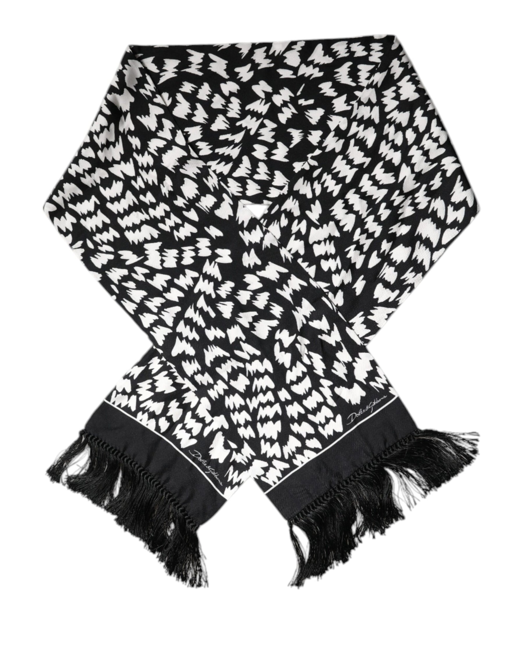 Dolce & Gabbana Black White Patterned Fringes Shawl Scarf | Regal Royce