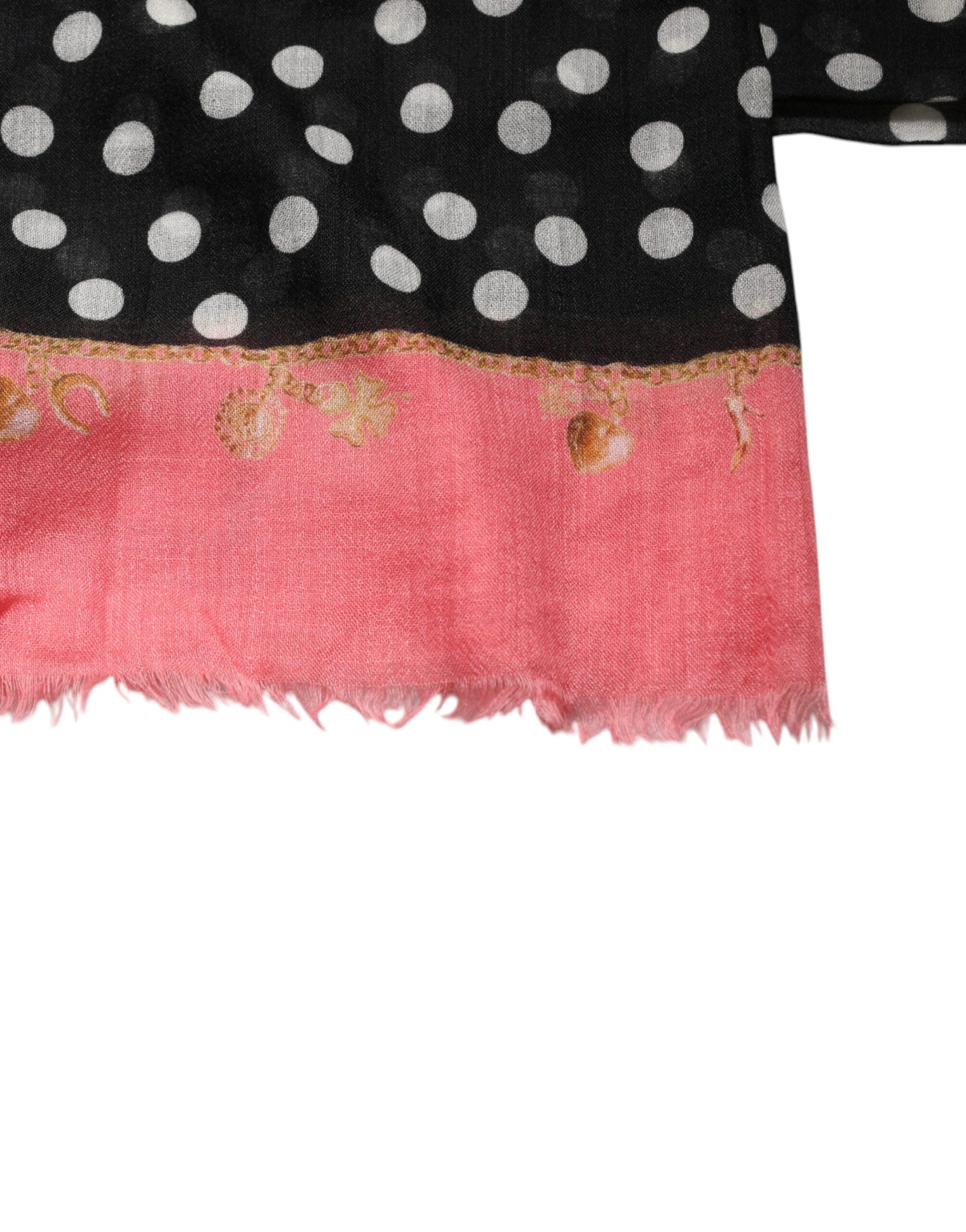 Dolce & Gabbana Black White Polka Dots Fringes Wrap Scarf | Regal Royce