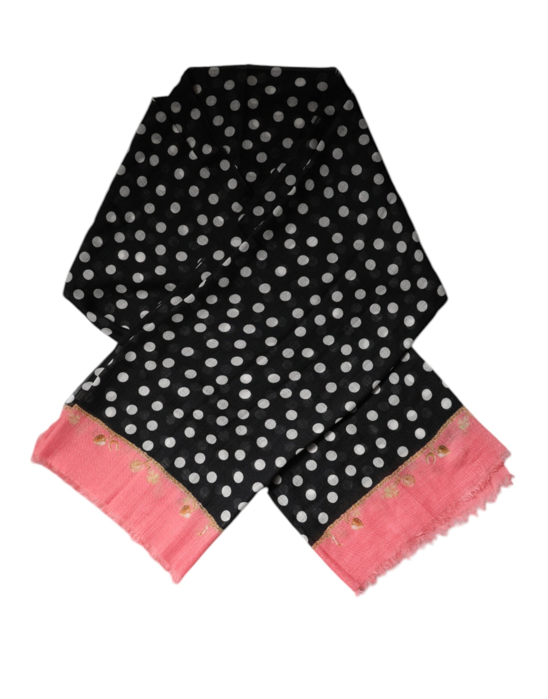 Dolce & Gabbana Black White Polka Dots Fringes Wrap Scarf | Regal Royce