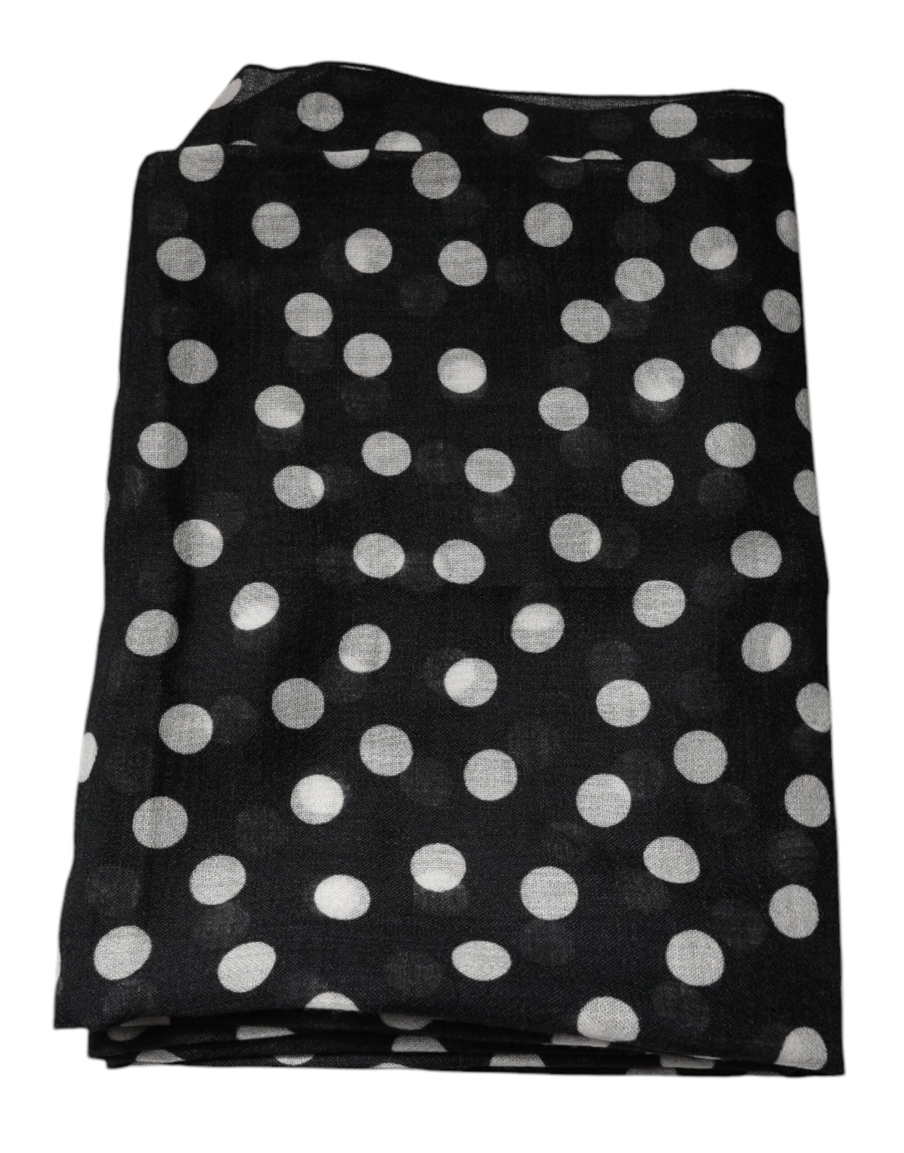 Dolce & Gabbana Black White Polka Dots Fringes Wrap Scarf | Regal Royce