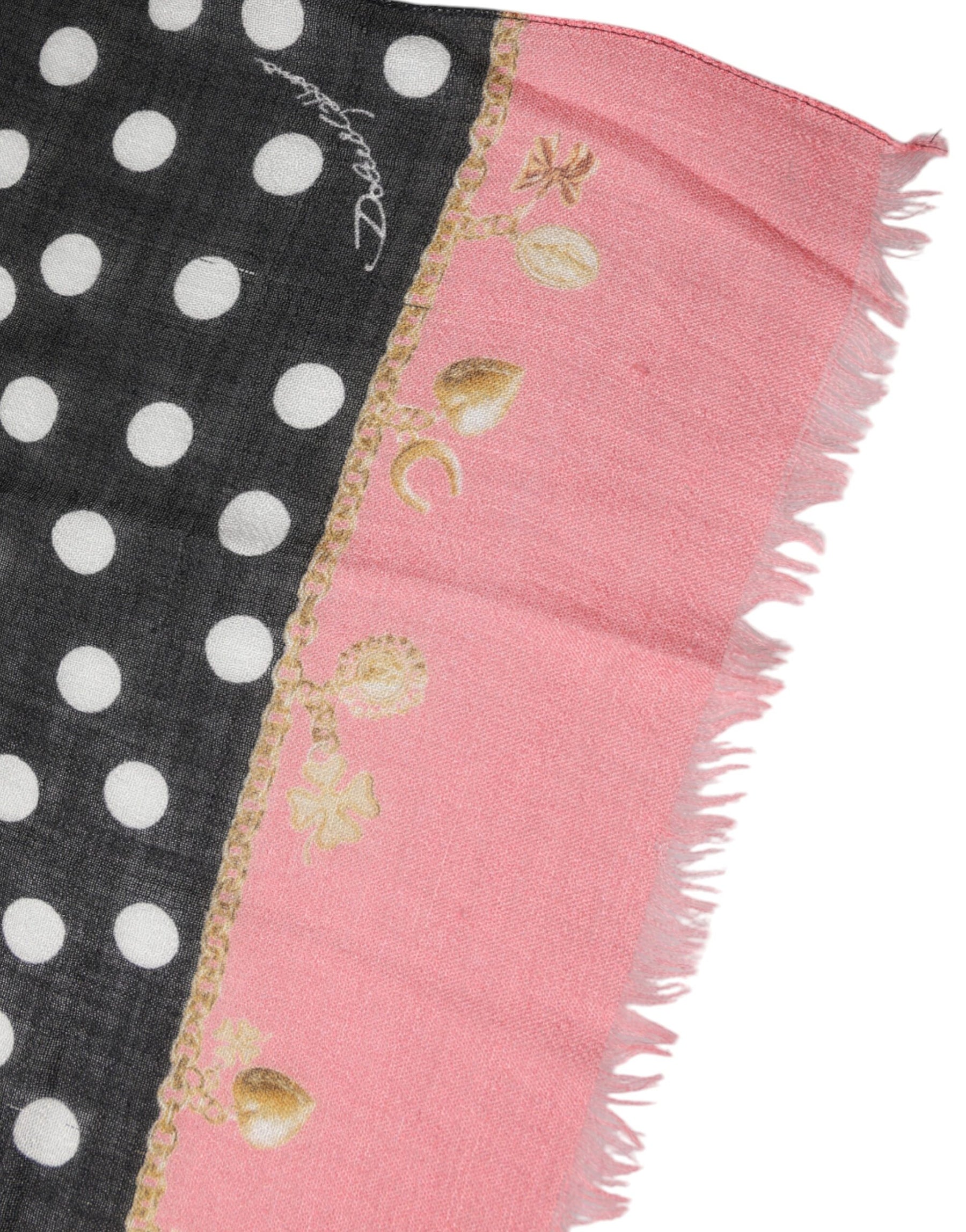Dolce & Gabbana Black White Polka Dots Fringes Wrap Scarf | Regal Royce