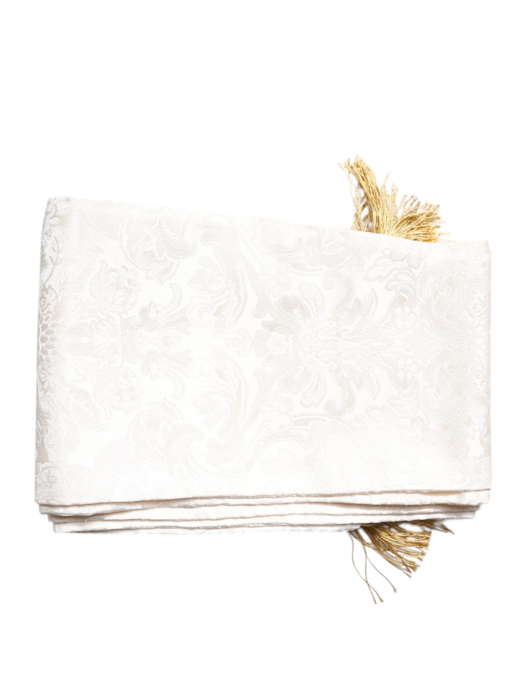Dolce & Gabbana White Floral Jacquard Skinny Fringes Scarf | Regal Royce