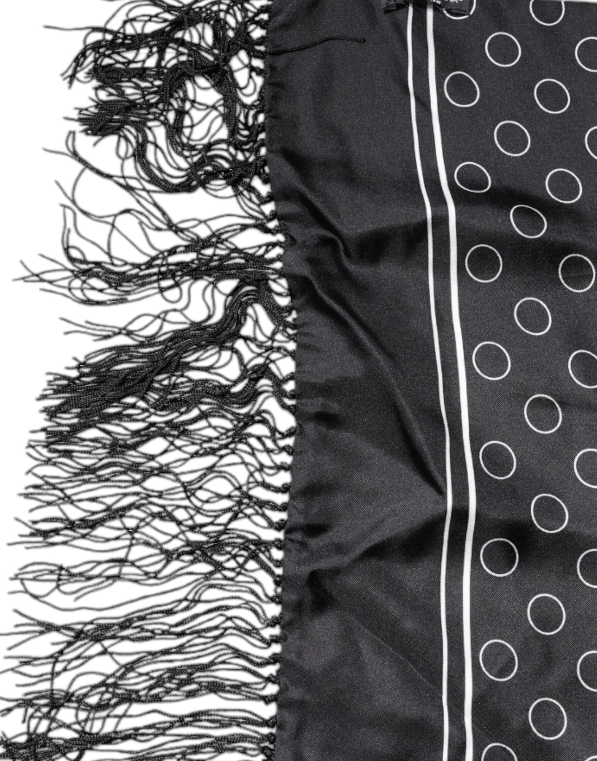 Dolce & Gabbana Black Circles Silk Fringes Shawl Wrap Scarf