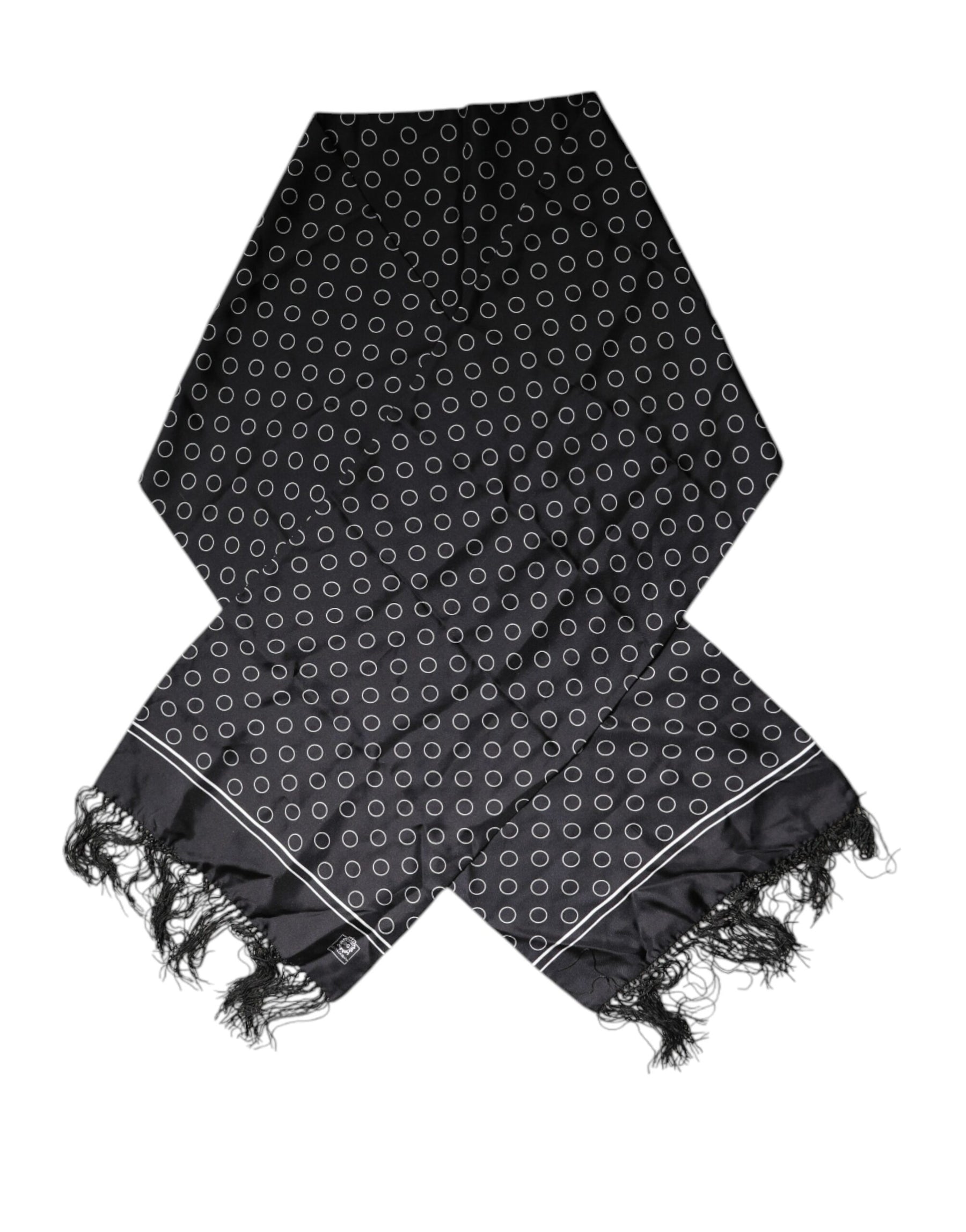 Dolce & Gabbana Black Circles Silk Fringes Shawl Wrap Scarf | Regal Royce