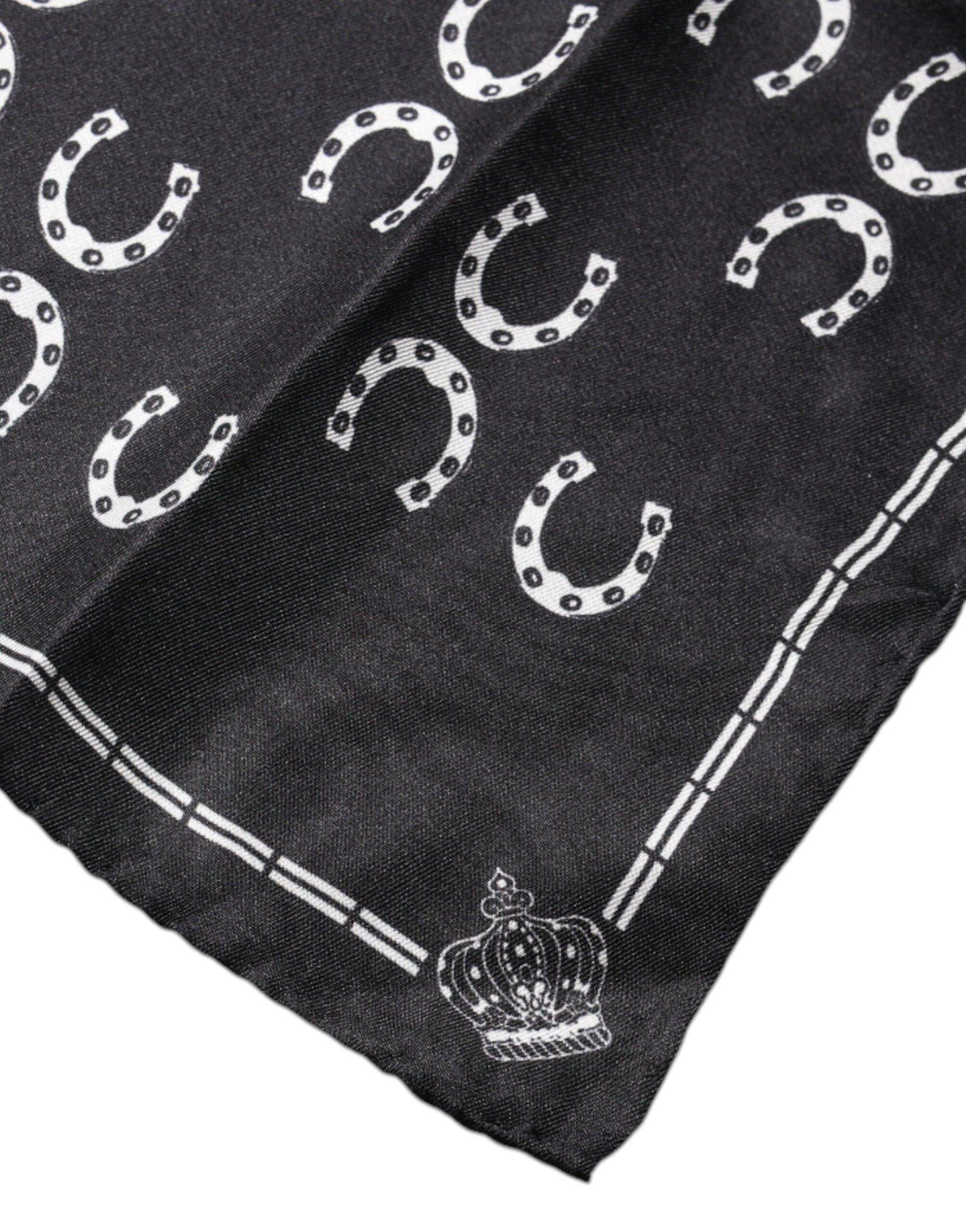 Dolce & Gabbana Black Horseshoe Silk Square Handkerchief Scarf | Regal Royce