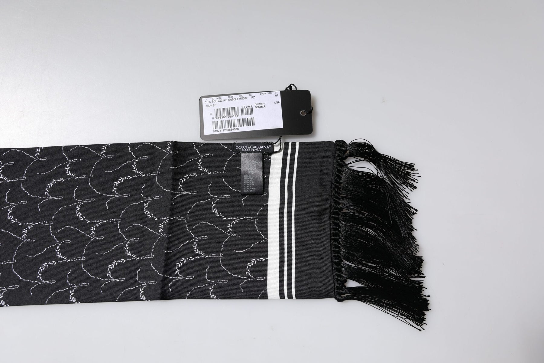 Dolce & Gabbana Black Patterned Skinny Fringes Shawl Scarf | Regal Royce