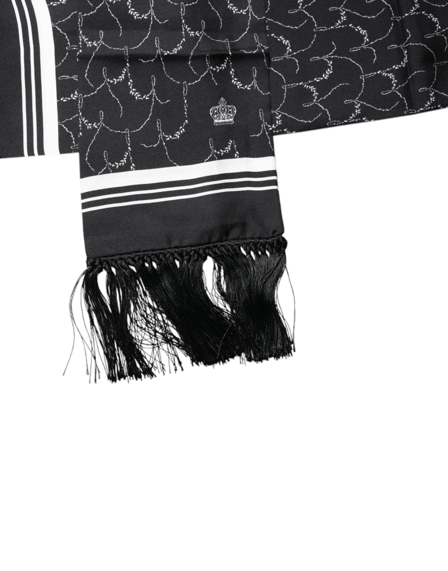 Dolce & Gabbana Black Patterned Skinny Fringes Shawl Scarf | Regal Royce