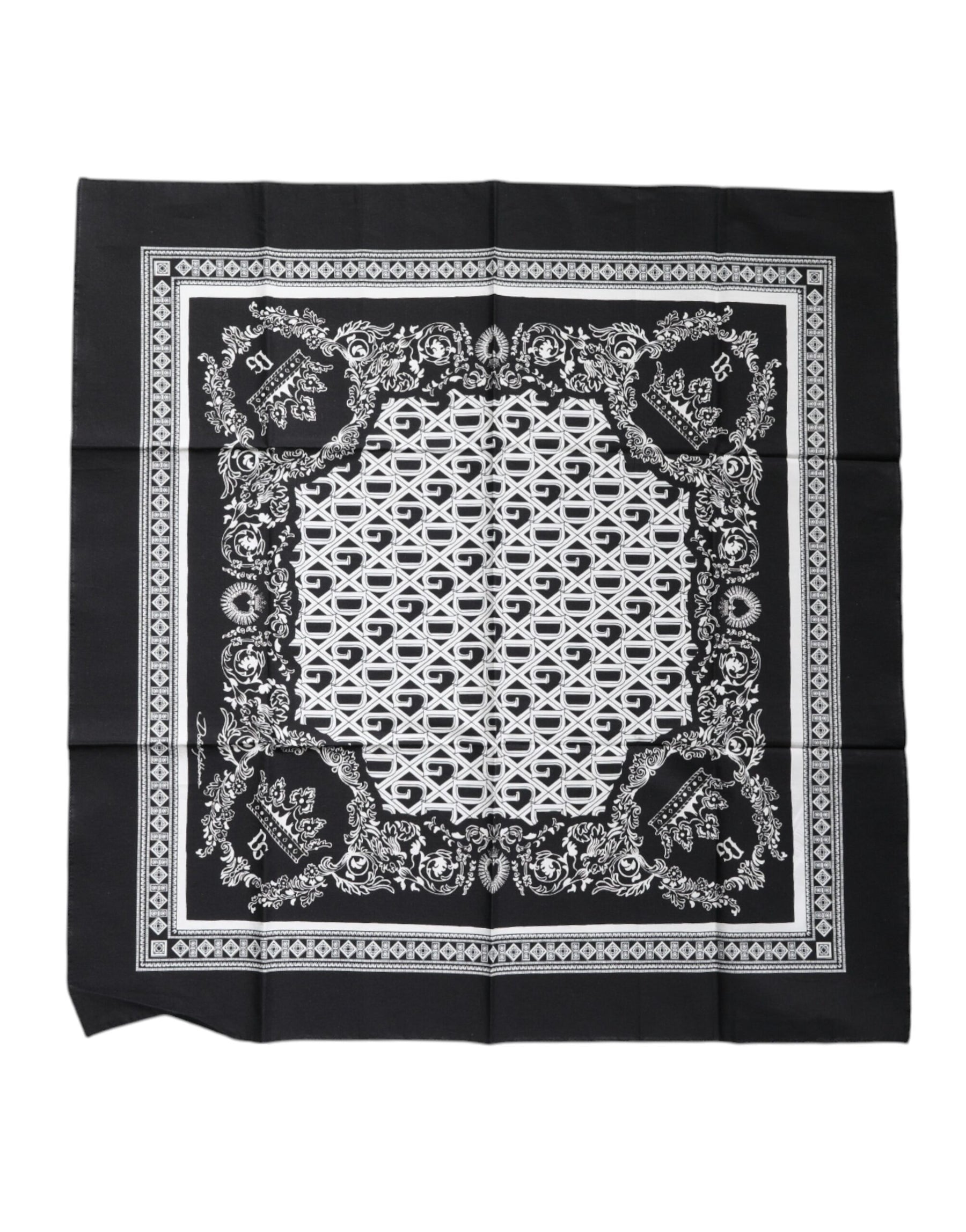 Dolce & Gabbana Black Logo Monogram Cotton Handkerchief Scarf | Regal Royce