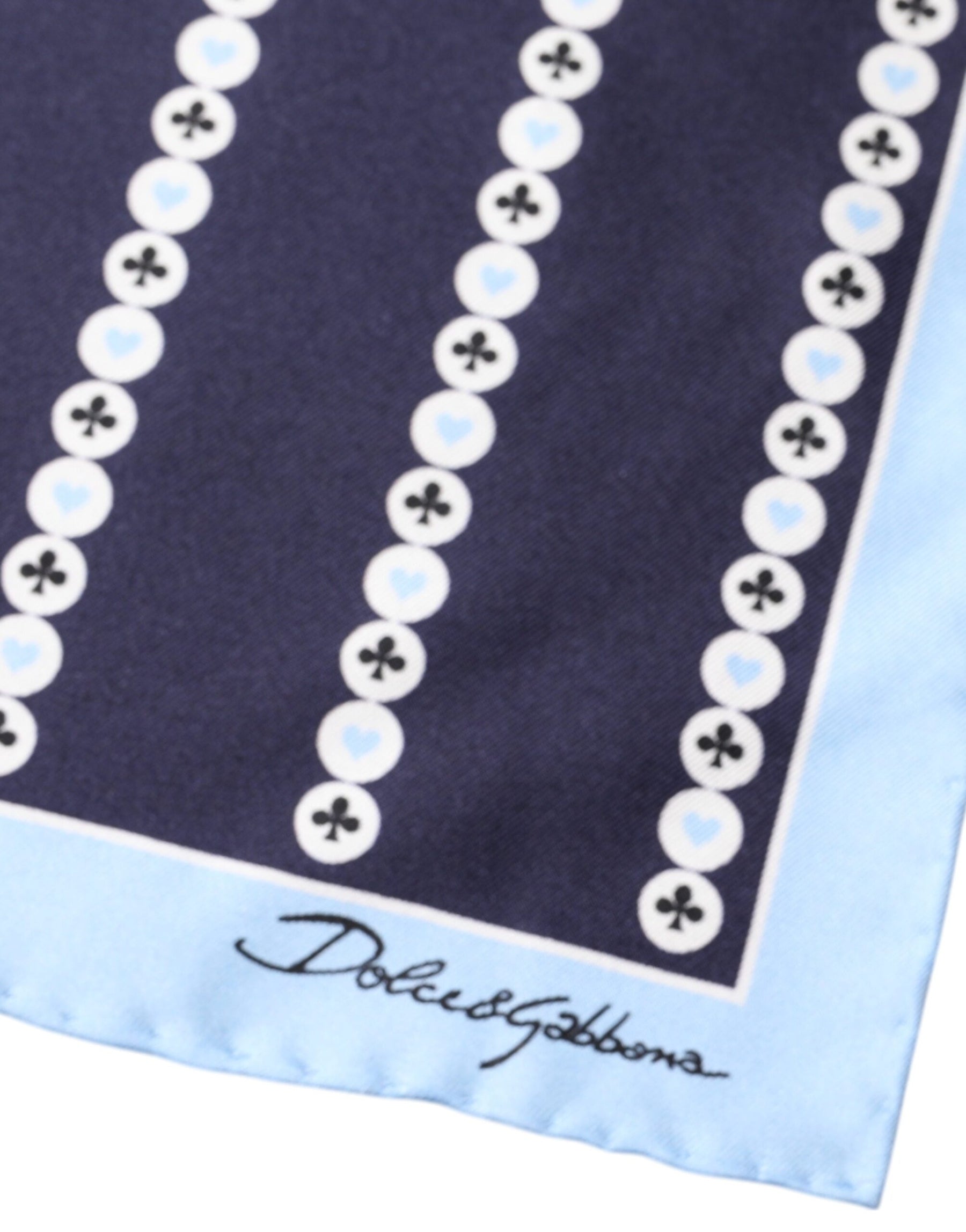Dolce & Gabbana Blue Heart Spade Silk Handkerchief Scarf | Regal Royce