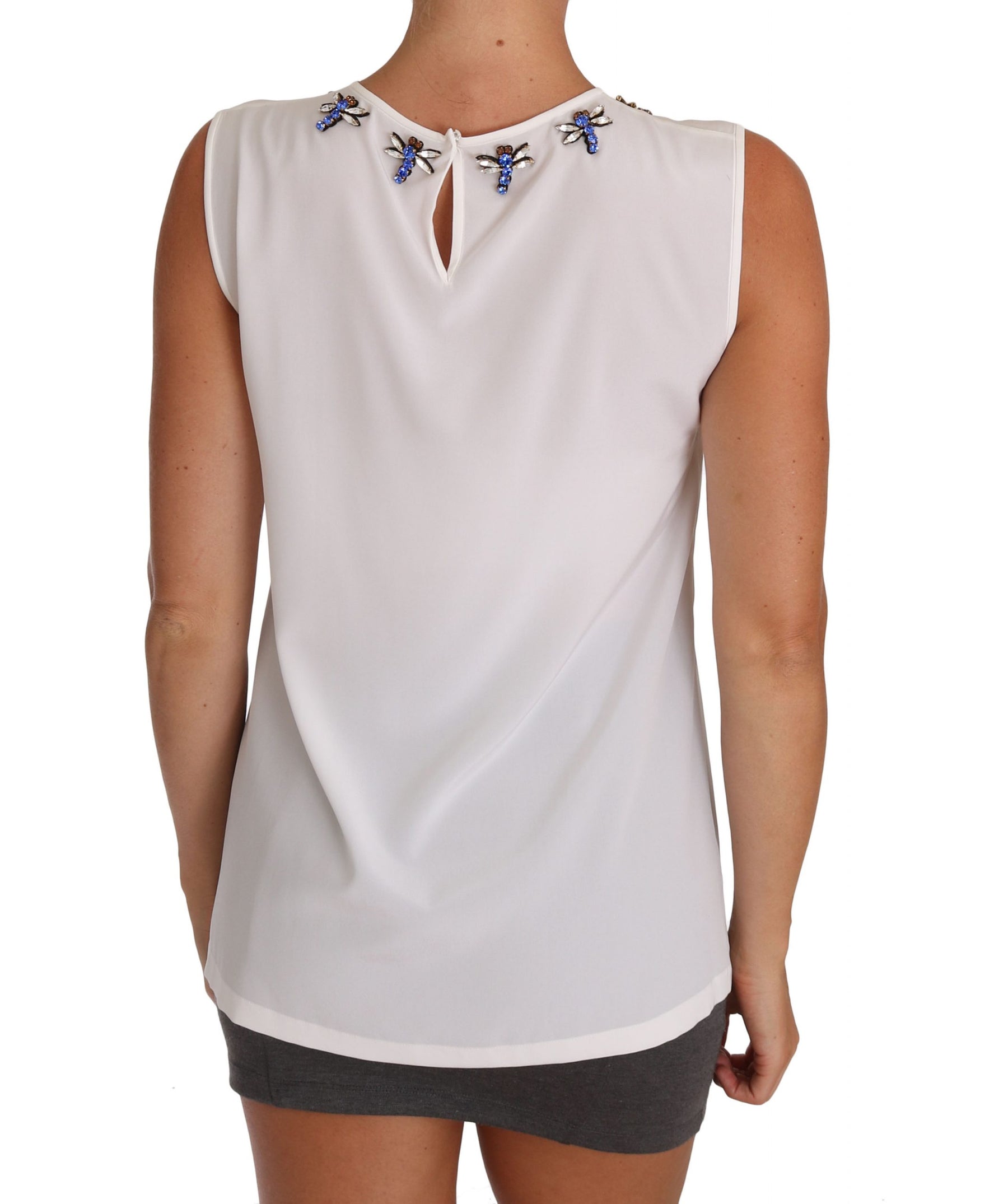 Dolce & Gabbana White Silk Crystal Embellished Fly T-shirt | Regal Royce