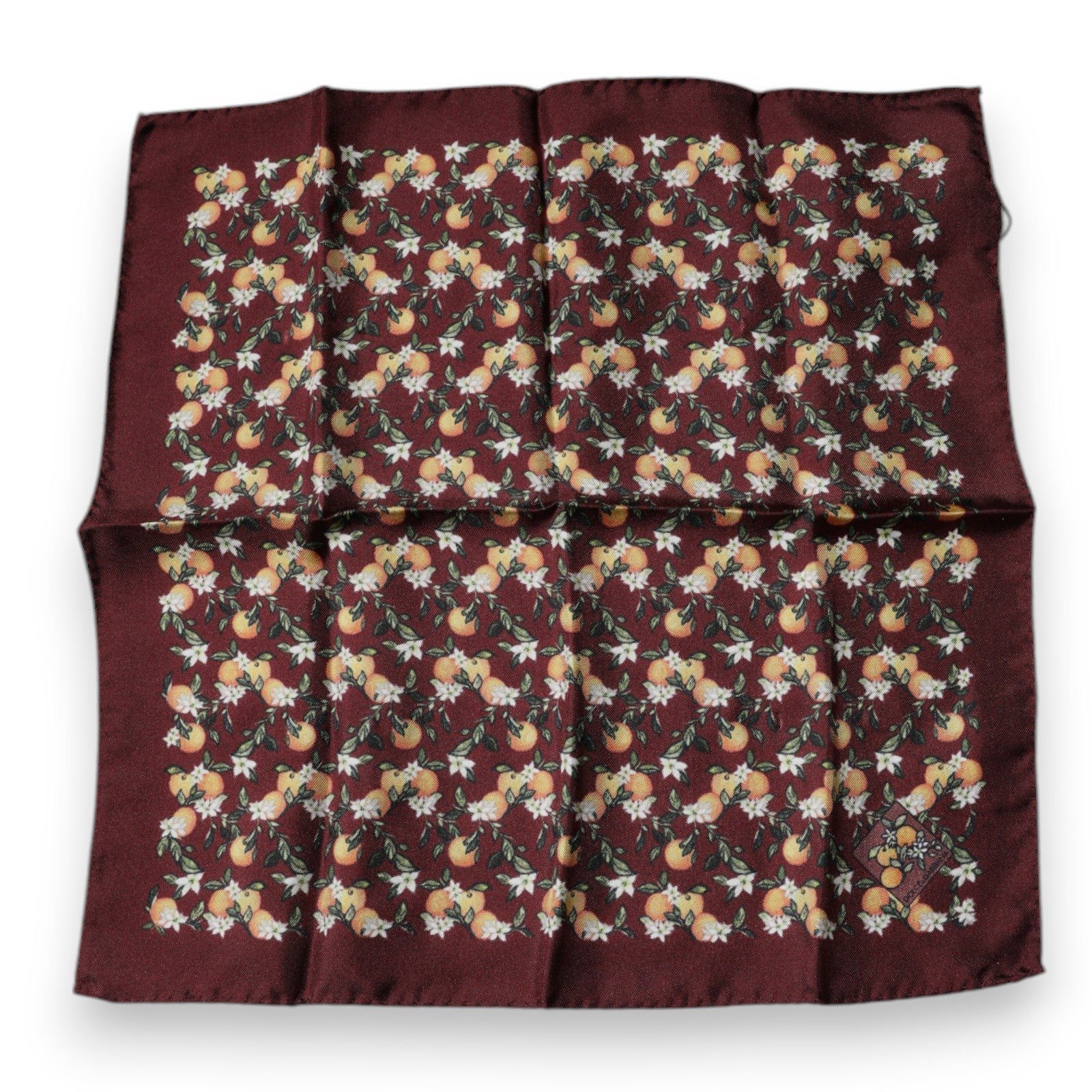Dolce & Gabbana Maroon Oranges Silk Square Handkerchief Scarf | Regal Royce