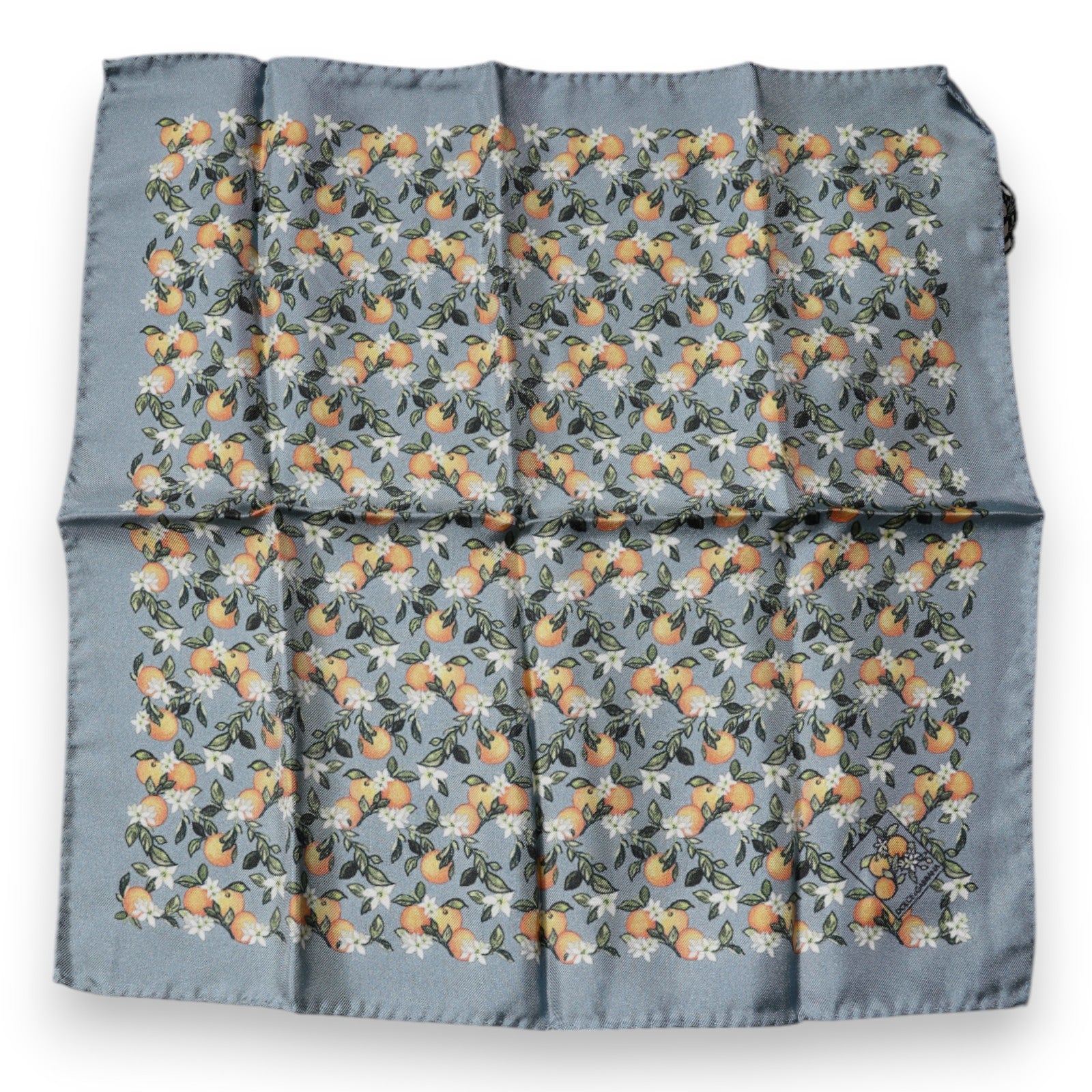 Dolce & Gabbana Gray Oranges Silk Square Handkerchief Scarf | Regal Royce