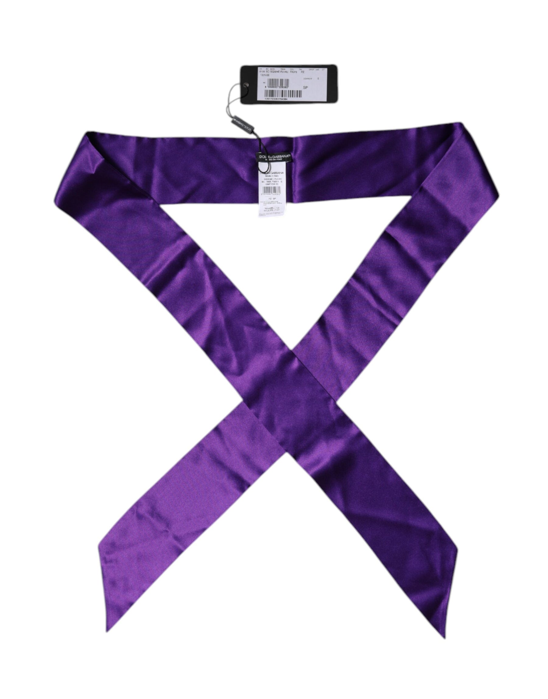 Dolce & Gabbana Purple Satin Silk Skinny Neck Foulard Scarf | Regal Royce