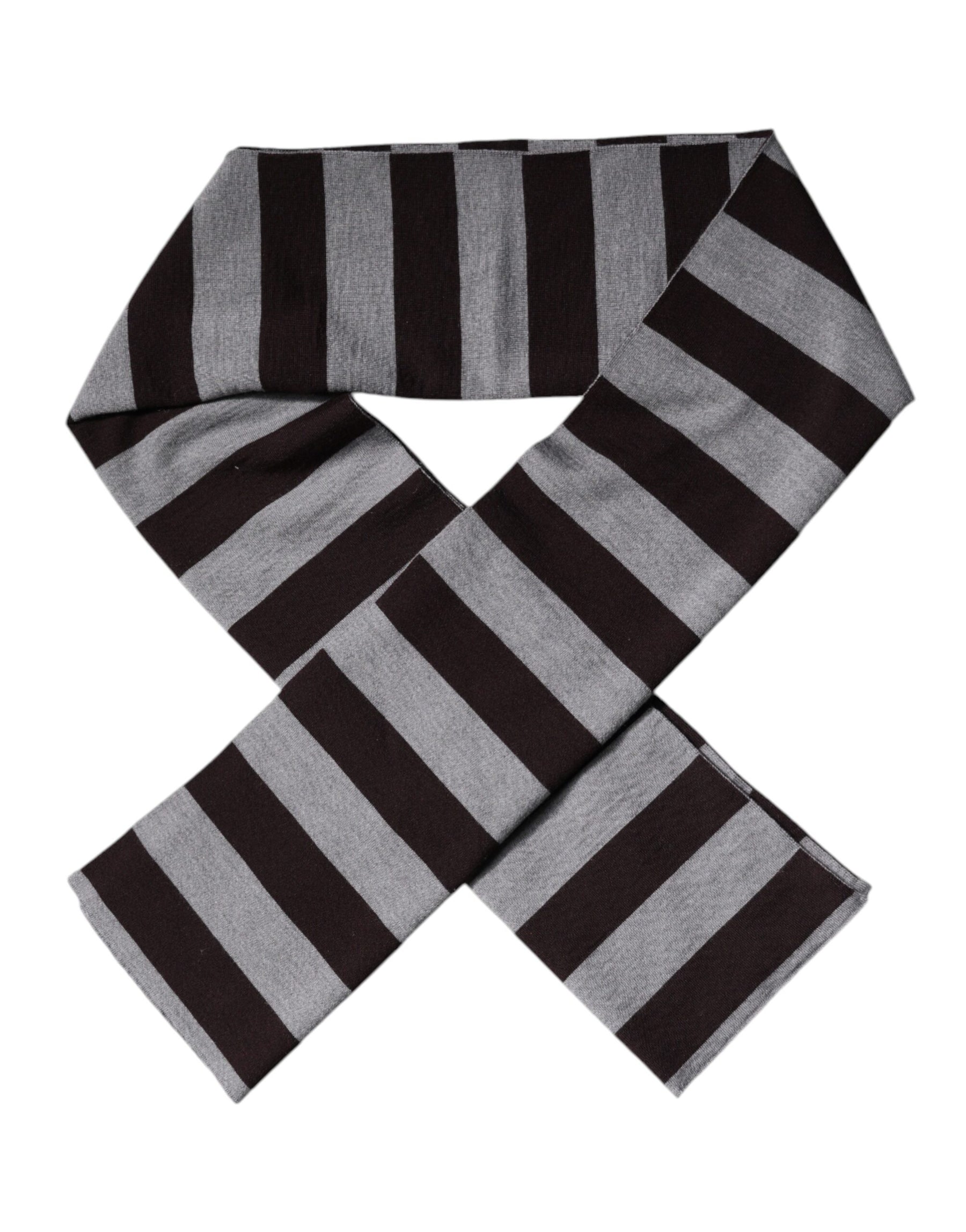 Dolce & Gabbana Black Gray Stripes Wool Neck Wrap Scarf | Regal Royce
