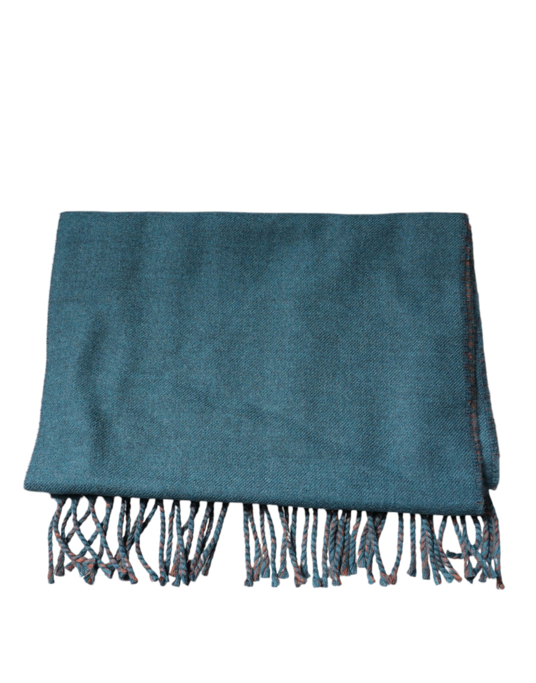 Dolce & Gabbana Blue Green Wool Fringes Wrap Shawl Scarf | Regal Royce