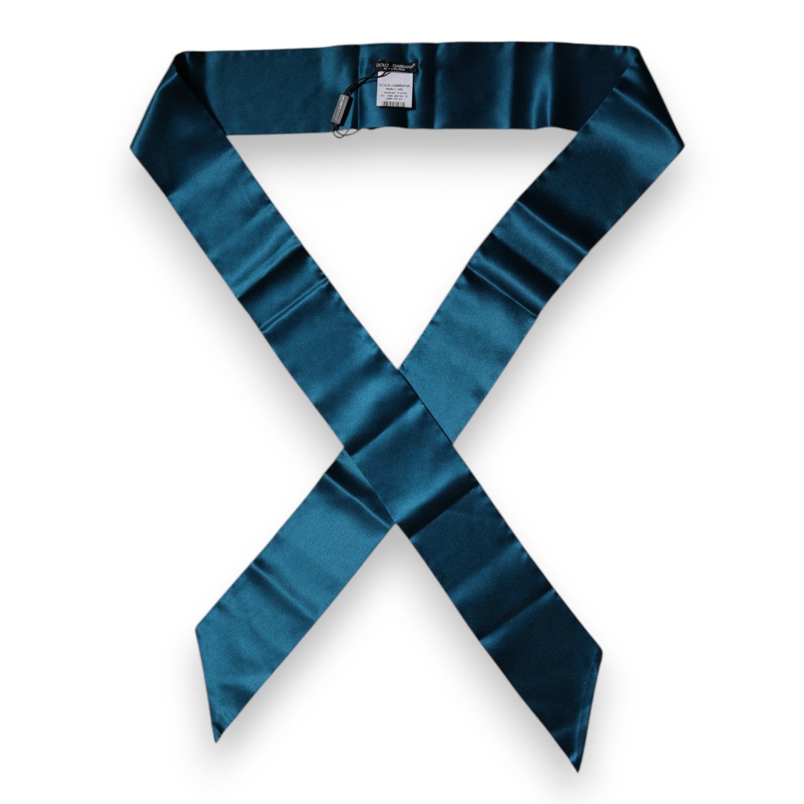 Dolce & Gabbana Dark Green Satin Silk Skinny Foulard Scarf | Regal Royce