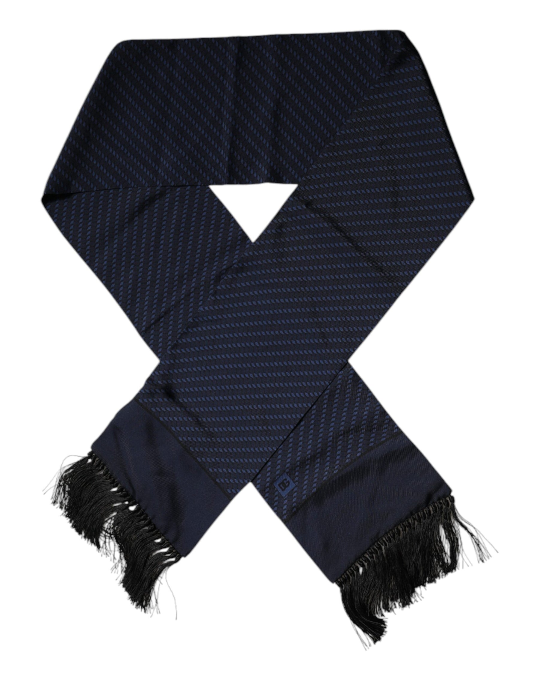 Dolce & Gabbana Dark Blue Fantasy Fringes Neck Wrap Scarf | Regal Royce
