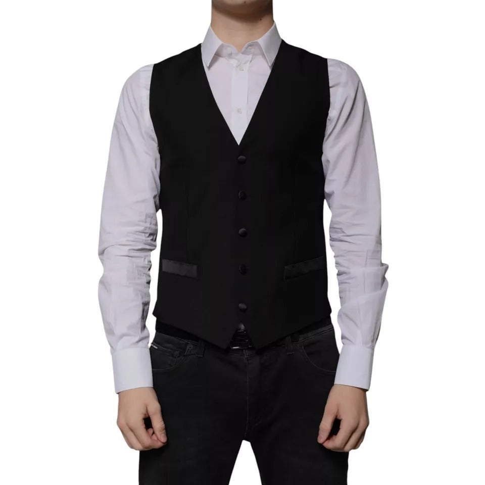 Dolce & Gabbana Black Wool Formal Dress Men Waistcoat Vest | Regal Royce