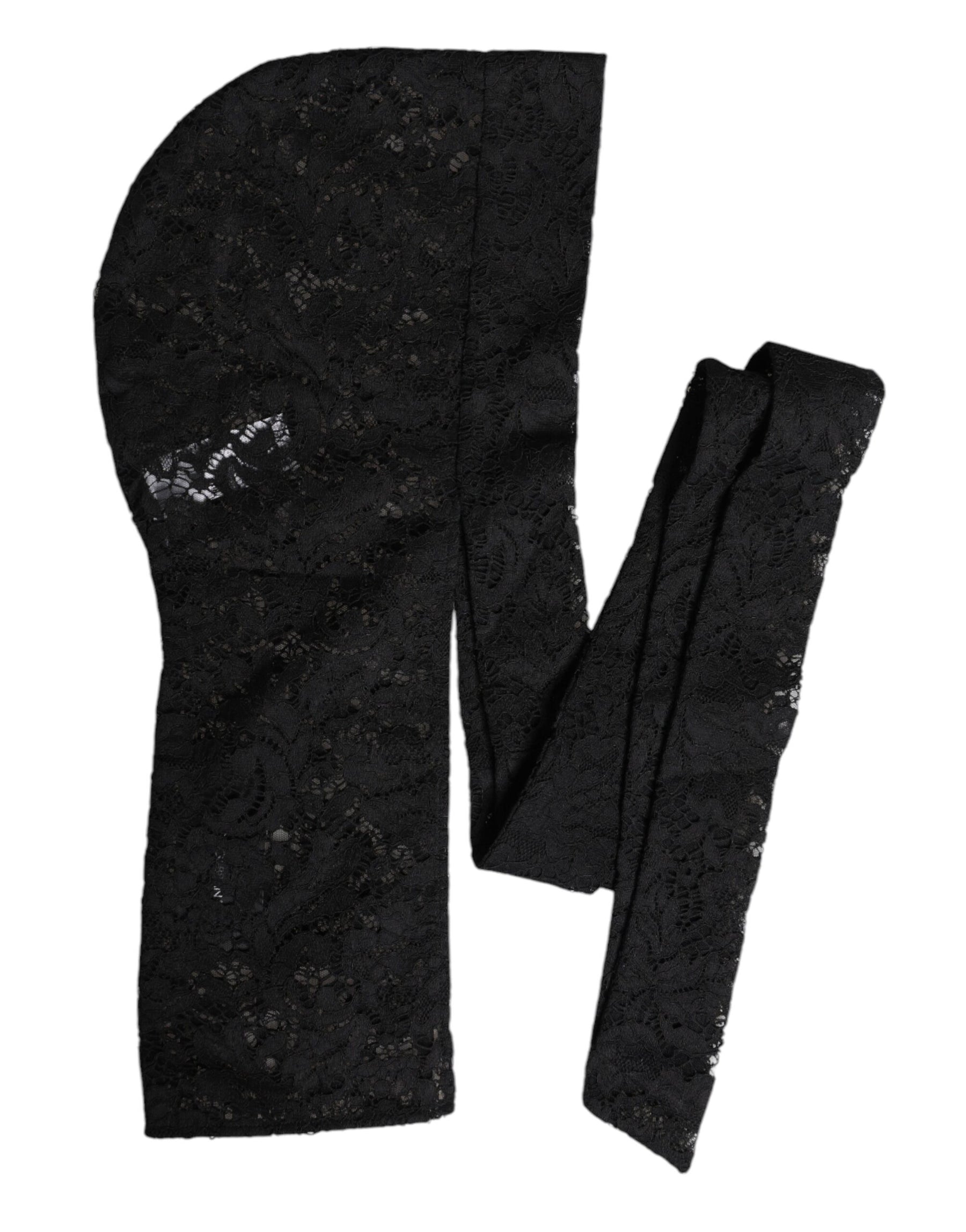 Dolce & Gabbana Black Floral Lace Whole Head Wrap Hat | Regal Royce