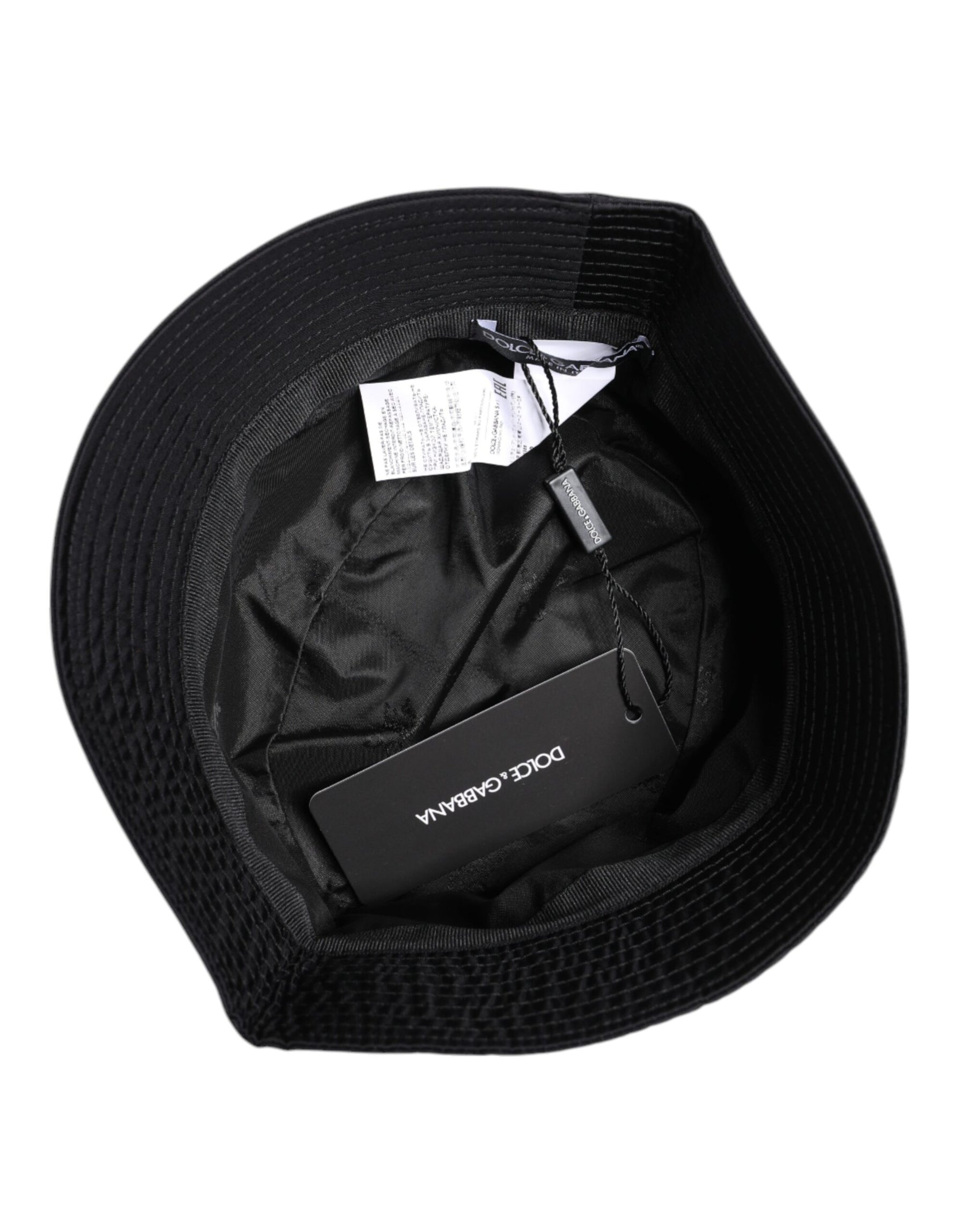 Dolce & Gabbana Black Cotton Wide Brim Bucket Hat | Regal Royce