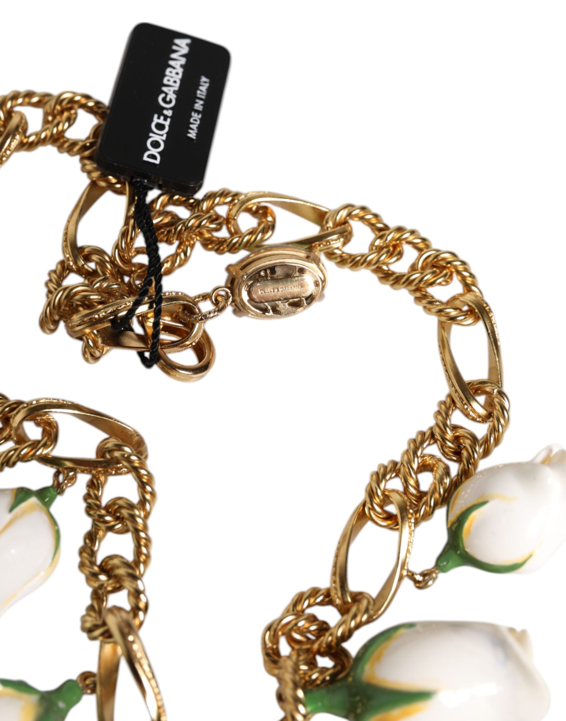 Dolce & Gabbana Gold Brass Short Chain Flower Crystal Pendant Necklace | Regal Royce