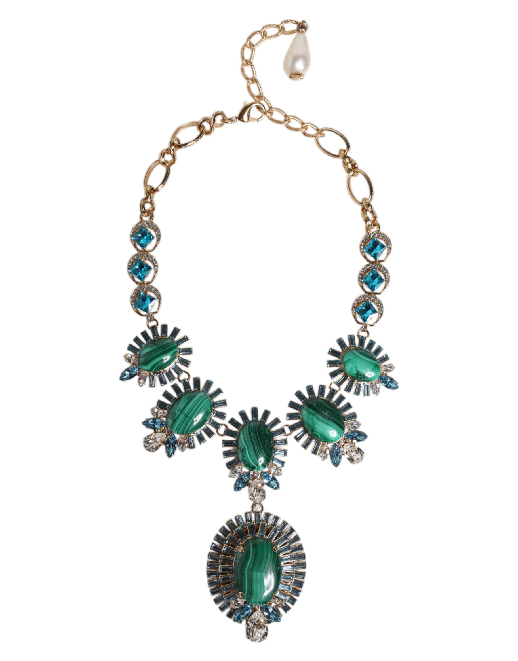 Dolce & Gabbana Gold Brass Pietre Oval Crystal Embellished Necklace | Regal Royce