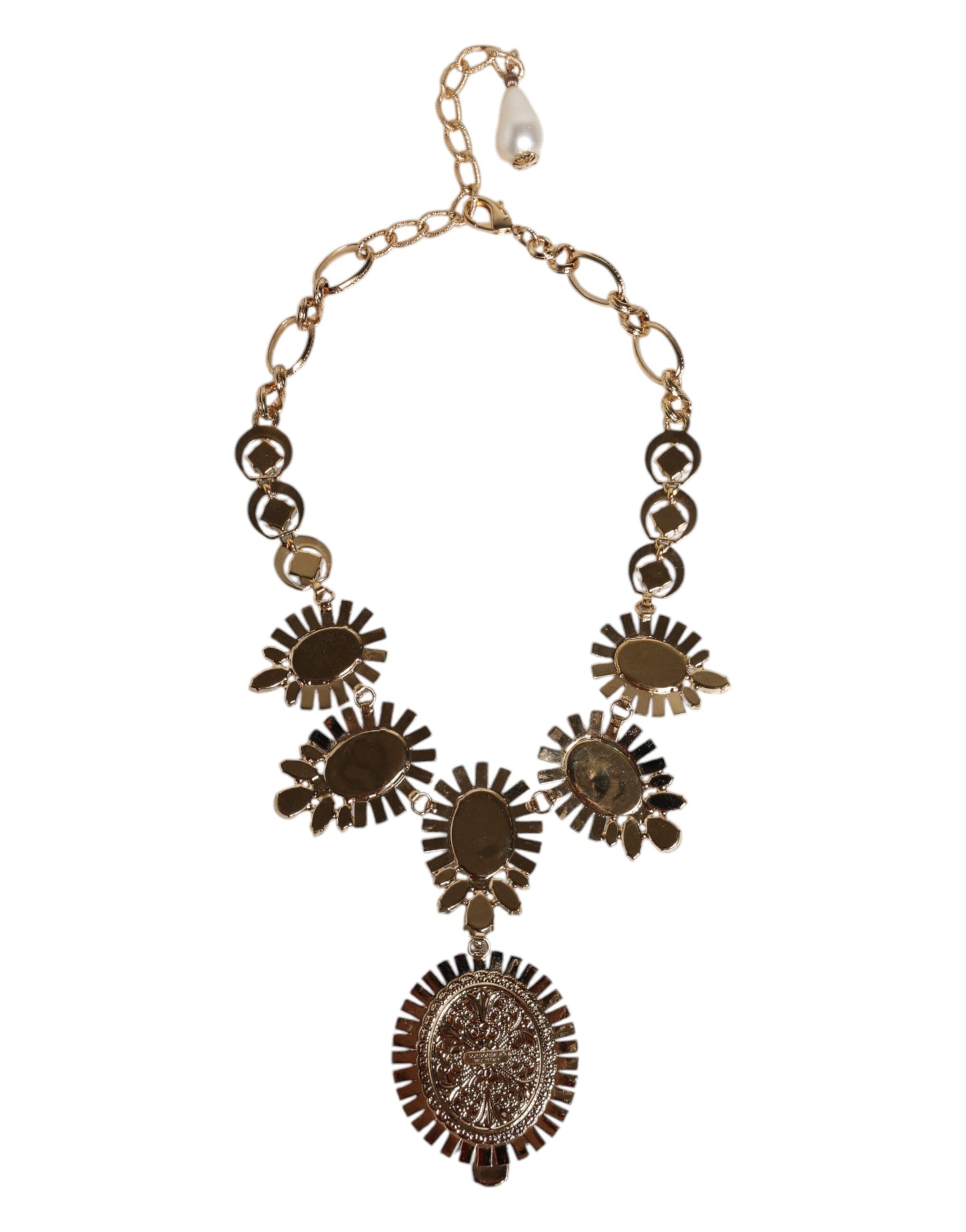 Dolce & Gabbana Gold Brass Pietre Oval Crystal Embellished Necklace | Regal Royce