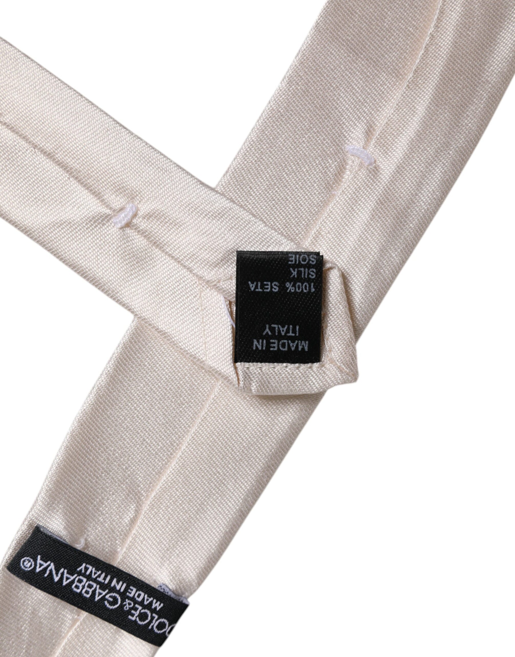 Dolce & Gabbana White Solid Silk Adjustable Necktie Tie | Regal Royce