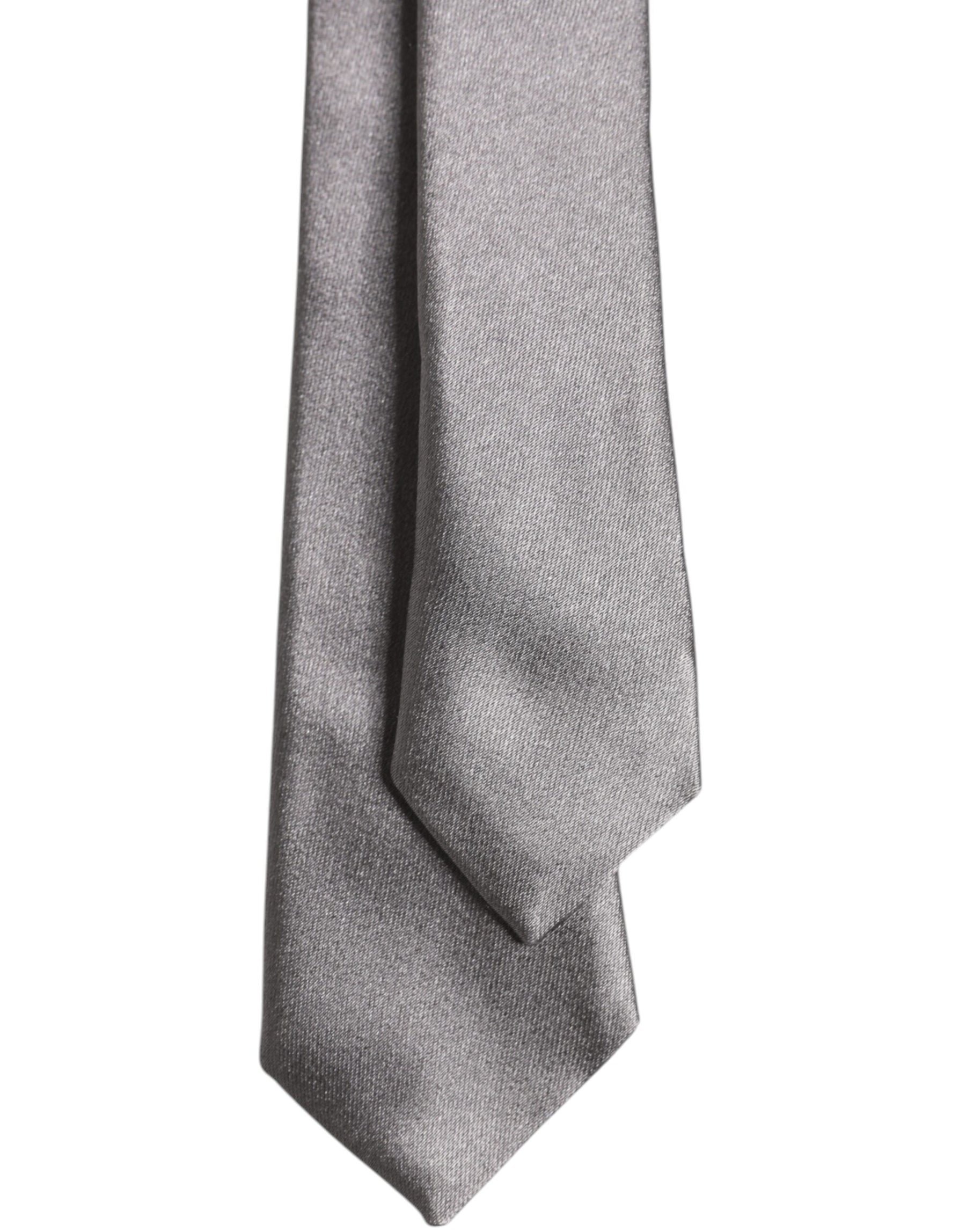 Dolce & Gabbana Metallic Silver Silk Adjustable Necktie Tie | Regal Royce