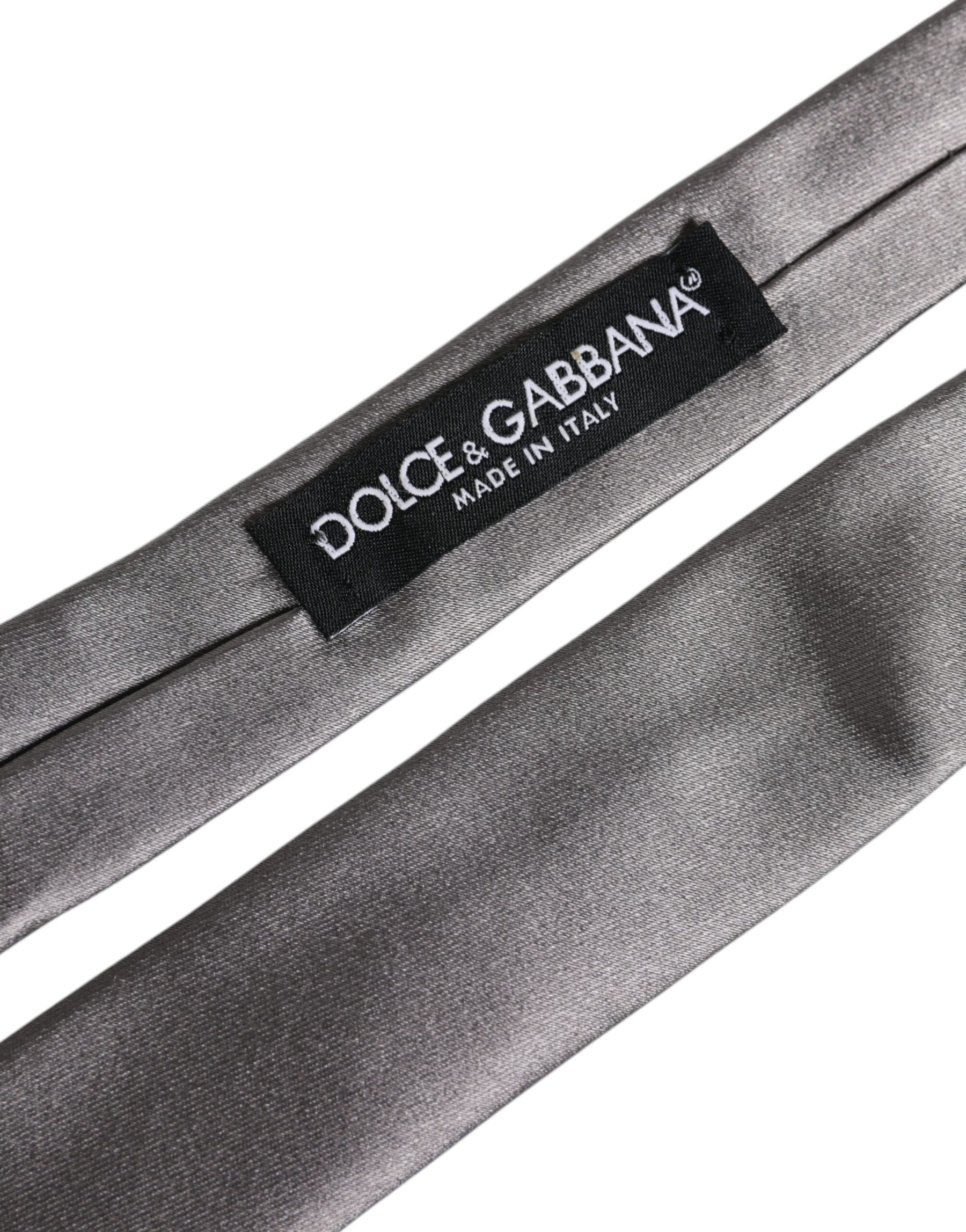 Dolce & Gabbana Metallic Silver Silk Adjustable Necktie Tie | Regal Royce