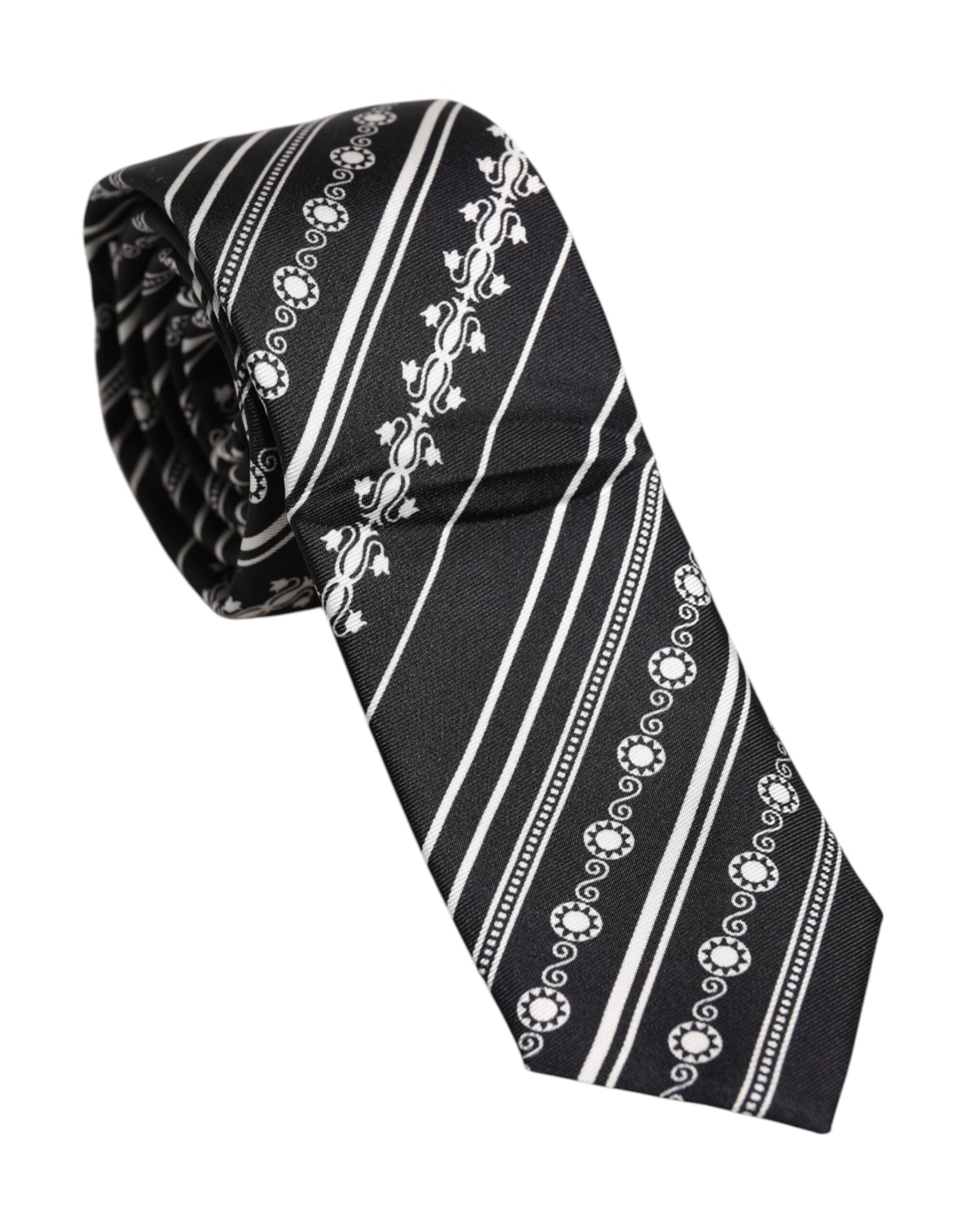 Dolce & Gabbana Black White Stripes Silk Adjustable Necktie Tie | Regal Royce