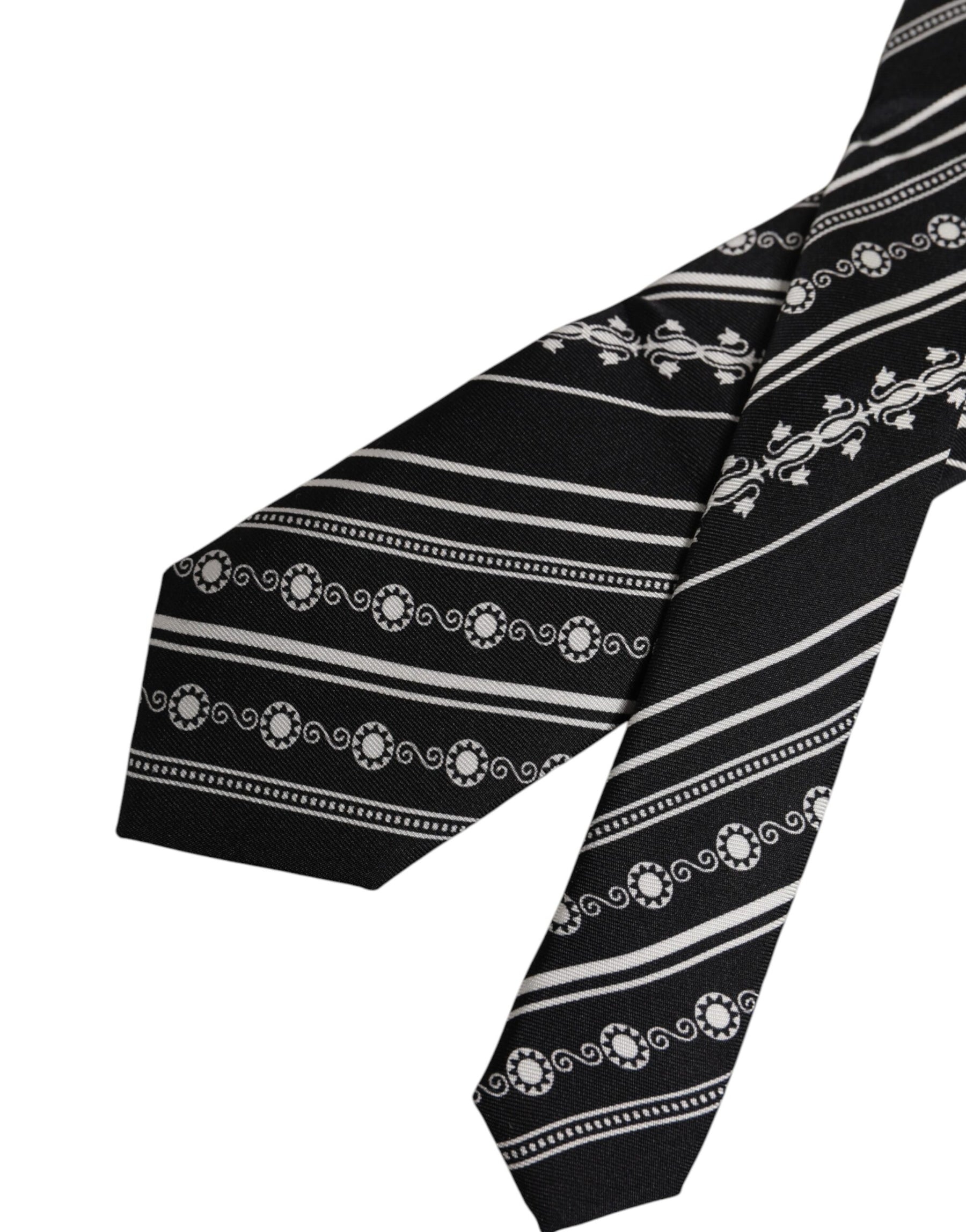 Dolce & Gabbana Black White Stripes Silk Adjustable Necktie Tie | Regal Royce