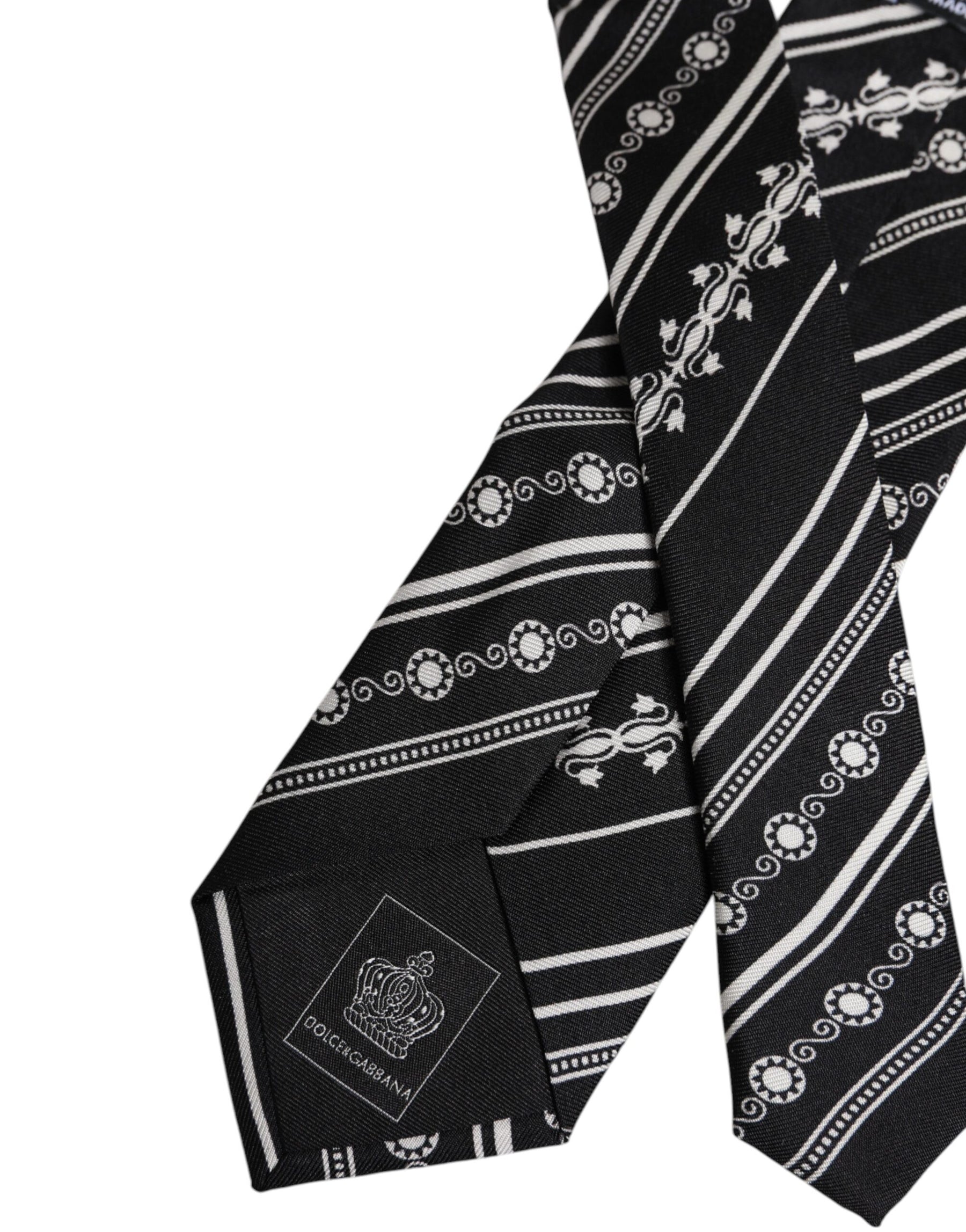 Dolce & Gabbana Black White Stripes Silk Adjustable Necktie Tie | Regal Royce