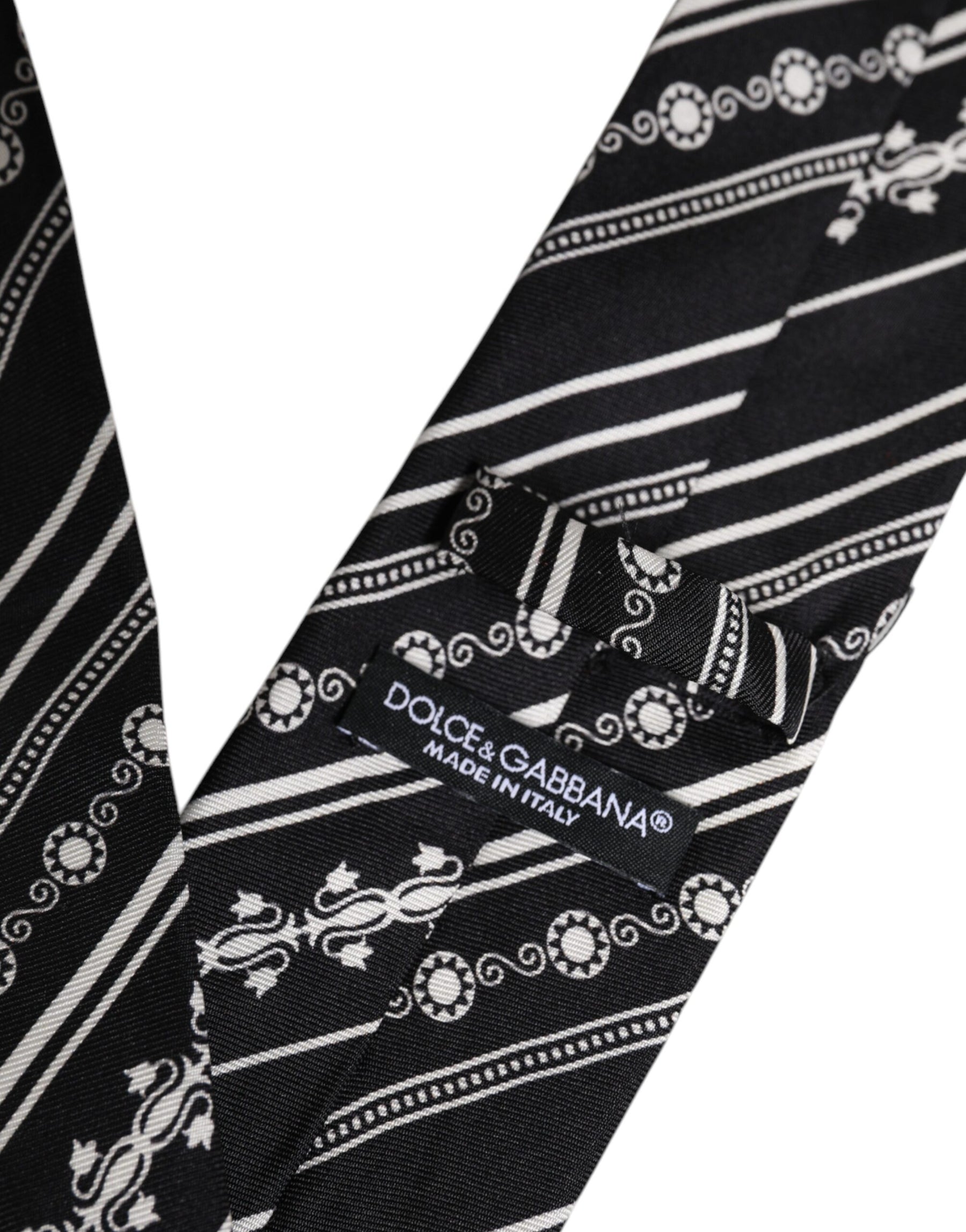Dolce & Gabbana Black White Stripes Silk Adjustable Necktie Tie | Regal Royce