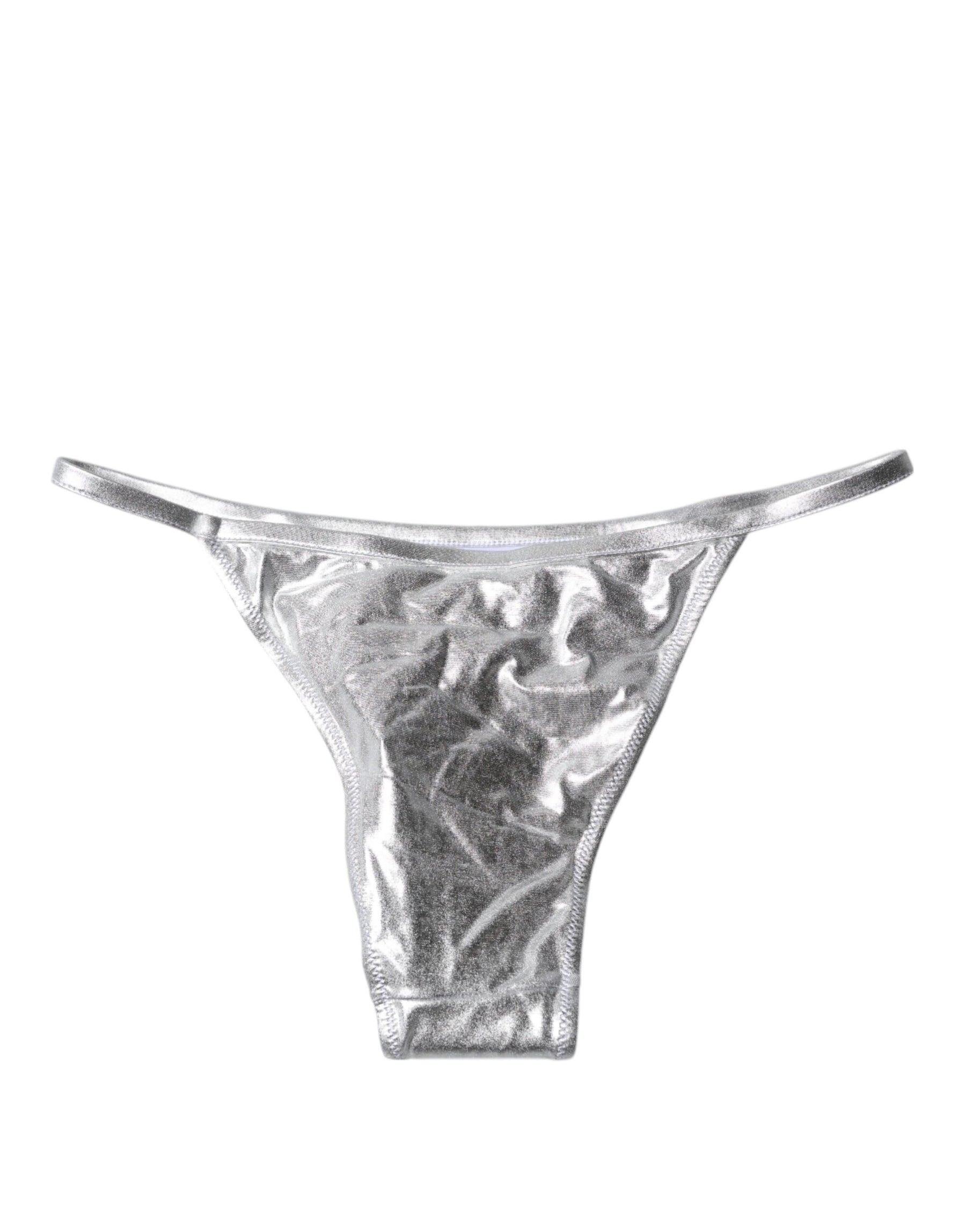 Dolce & Gabbana Silver Polyester Beachwear Bikini Bottom Swimwear | Regal Royce