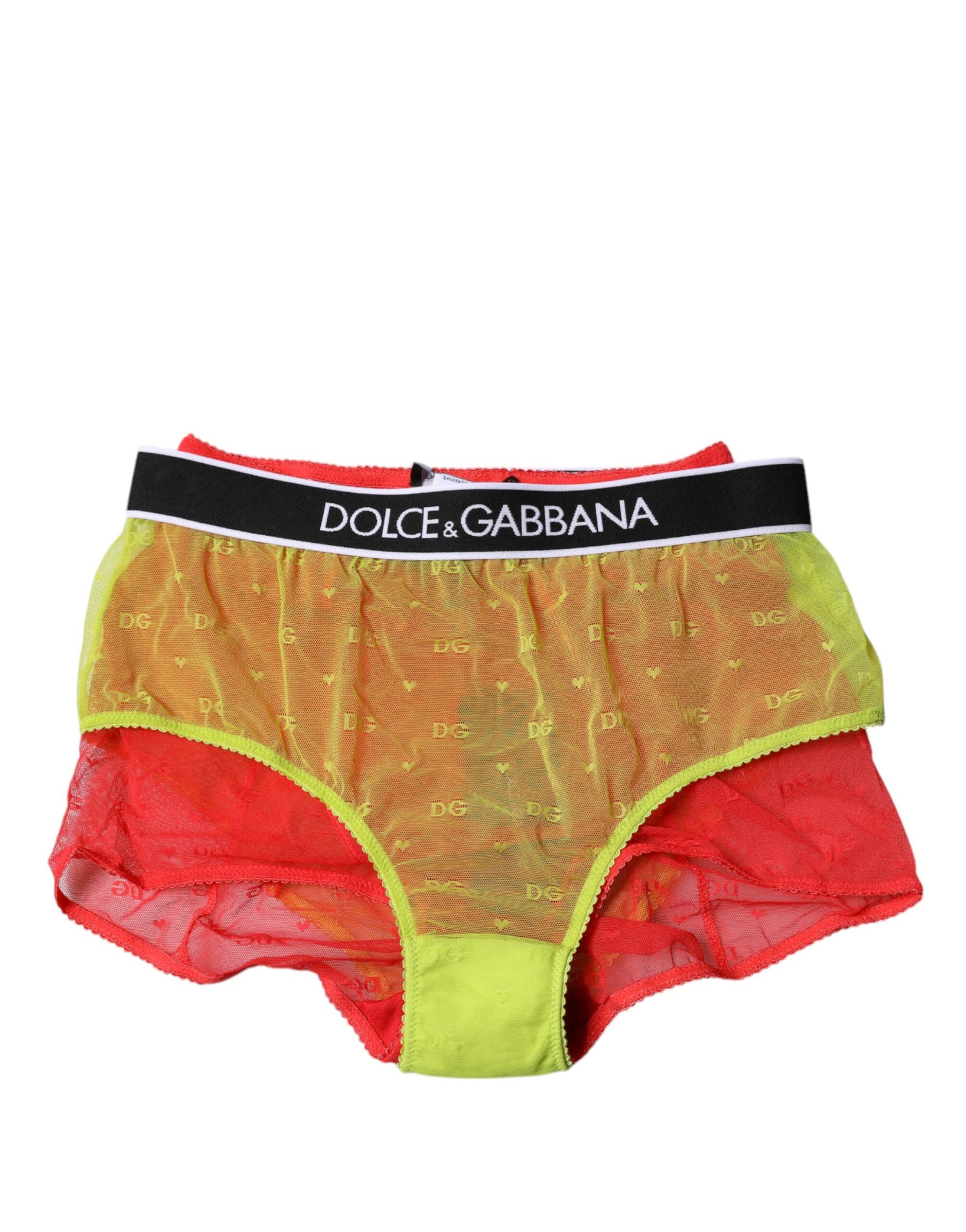 Dolce & Gabbana Red Yellow Tulle Mid Waist Panty Underwear | Regal Royce