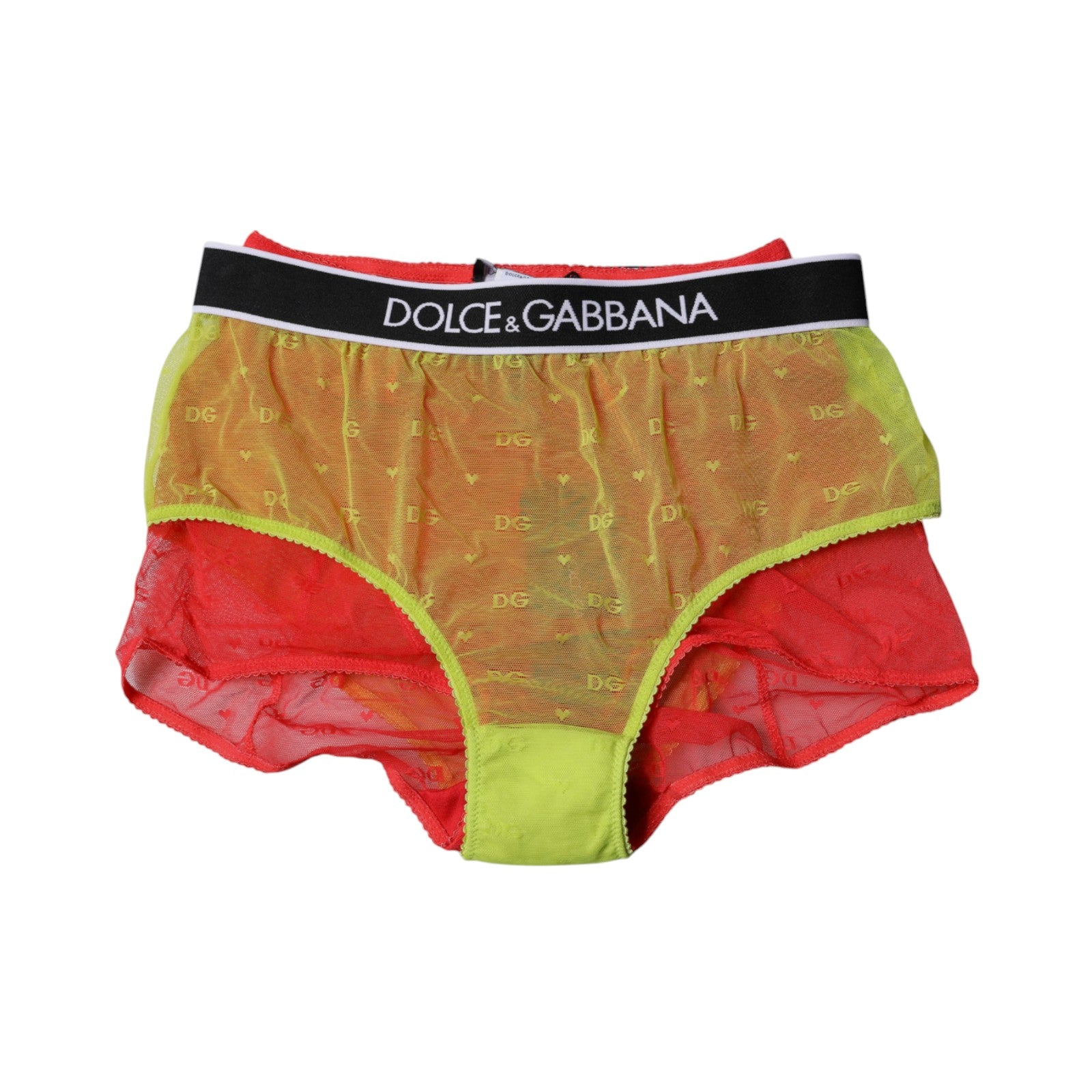Dolce & Gabbana Red Yellow Tulle Mid Waist Panty Underwear | Regal Royce