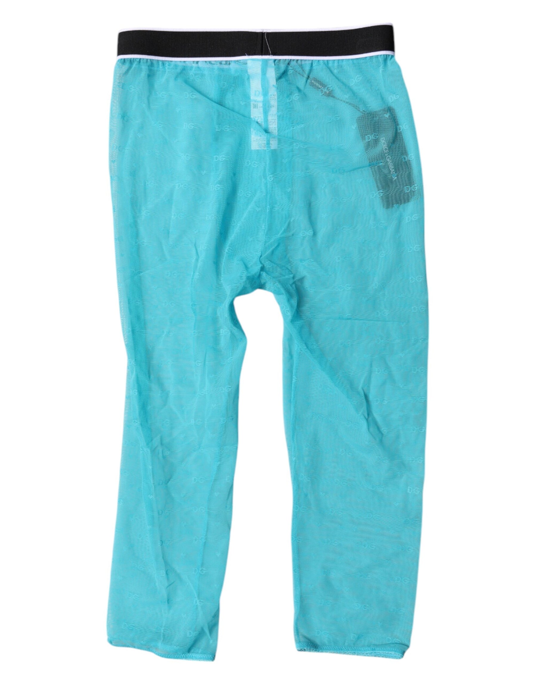 Dolce & Gabbana Light Blue DG Logo Nylon Cropped Tights Underwear | Regal Royce