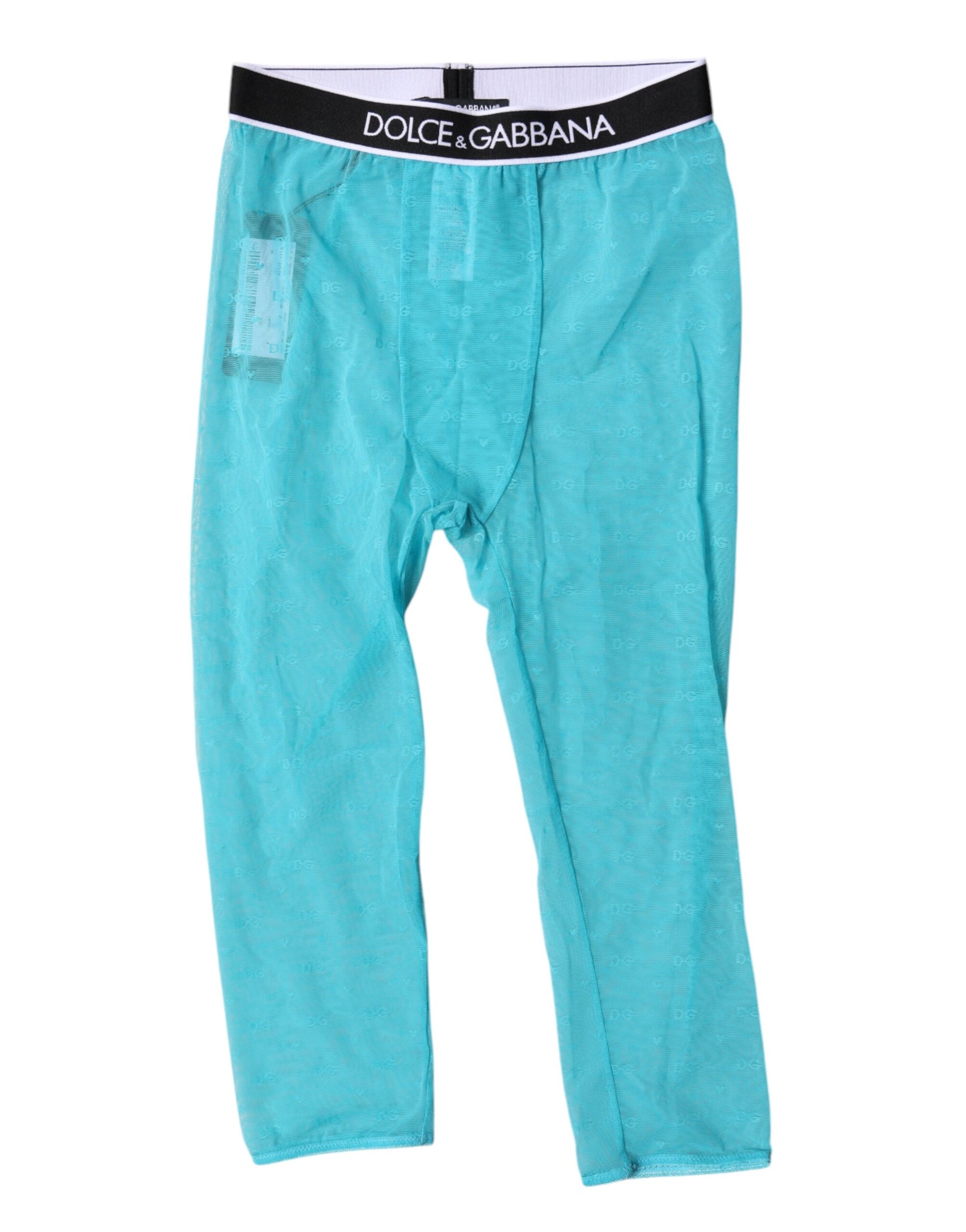 Dolce & Gabbana Light Blue DG Logo Nylon Cropped Tights Underwear | Regal Royce