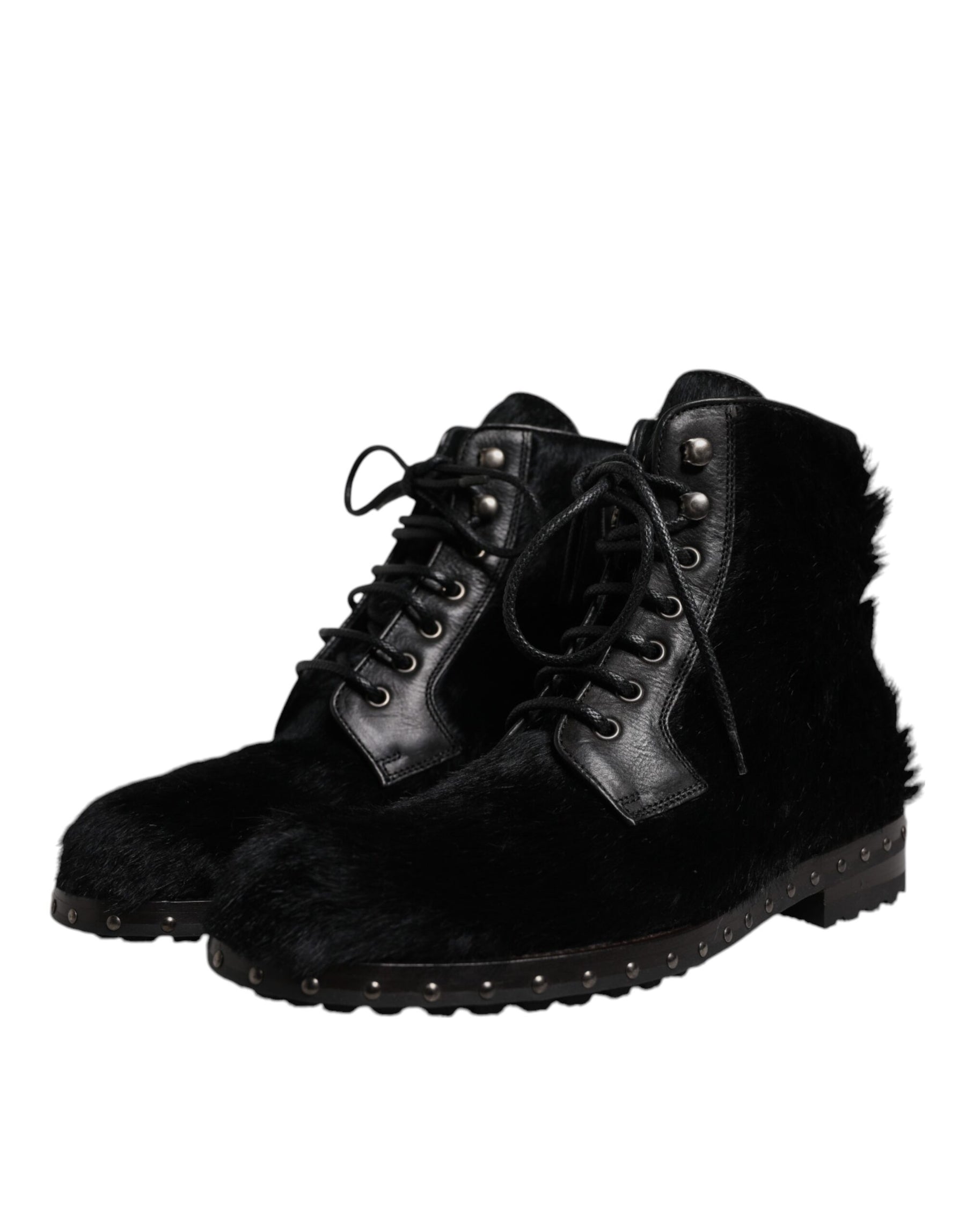 Dolce & Gabbana Black Pony Style Leather Mid Calf Boots Shoes | Regal Royce