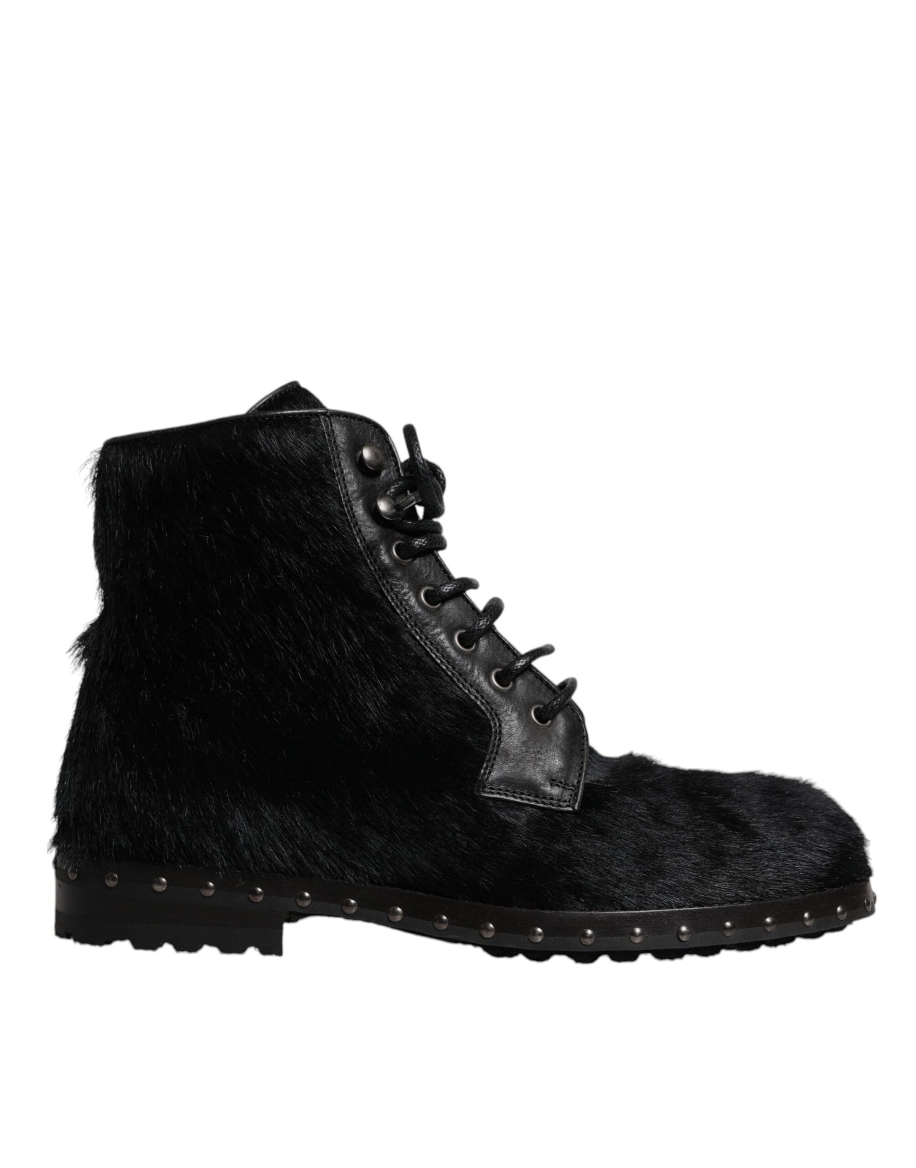 Dolce & Gabbana Black Pony Style Leather Mid Calf Boots Shoes | Regal Royce