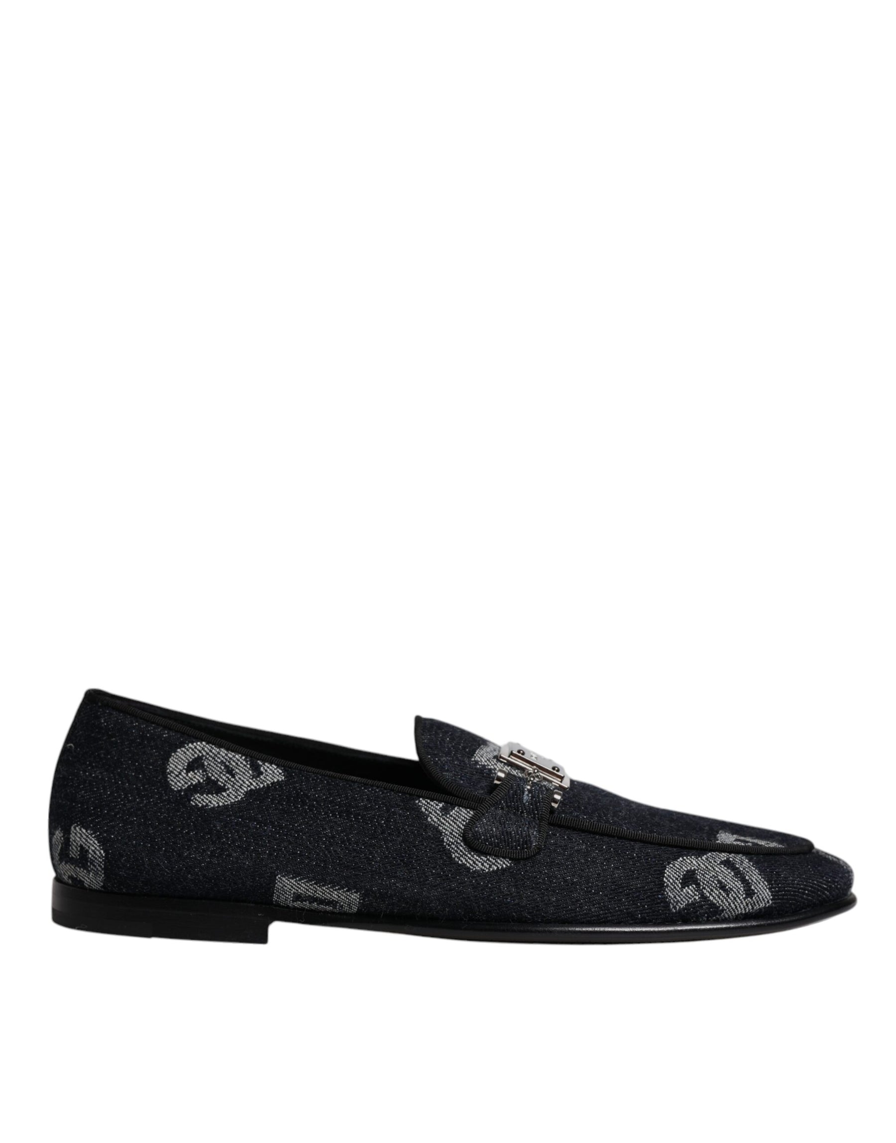 Dolce & Gabbana Black Logo Cotton Loafers Formal Dress Shoes | Regal Royce