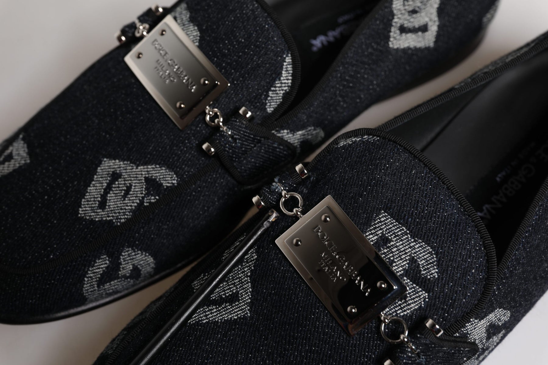 Dolce & Gabbana Black Logo Cotton Loafers Formal Dress Shoes | Regal Royce