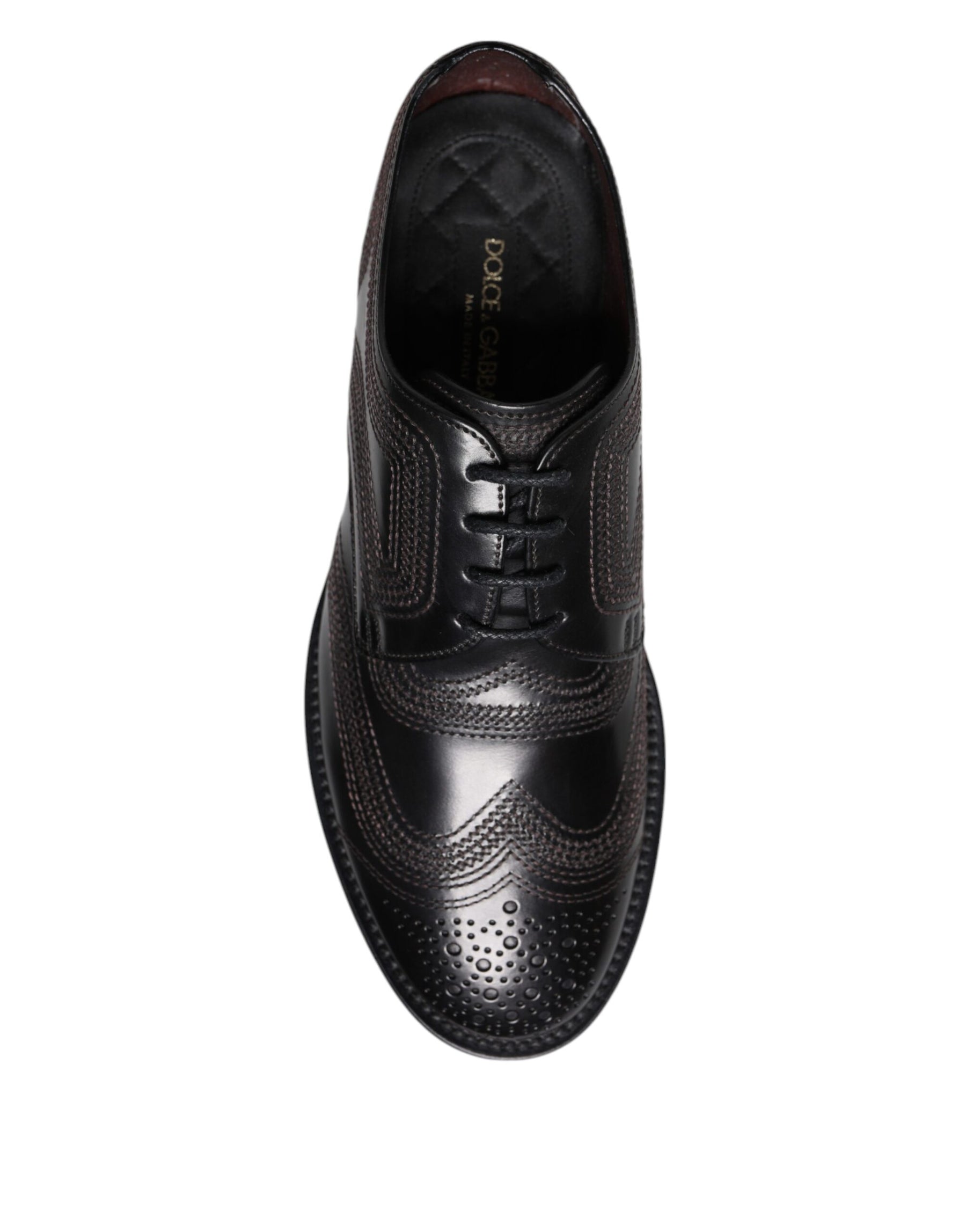 Dolce & Gabbana Black Embroidered Classic Leather Derby Dress Shoes | Regal Royce