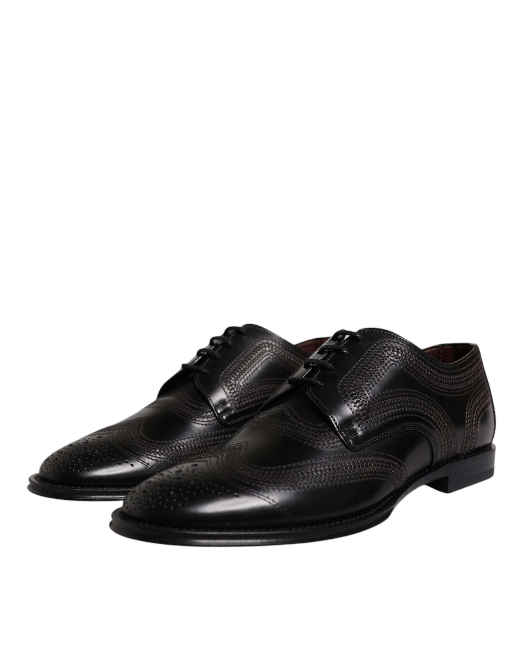 Dolce & Gabbana Black Embroidered Classic Leather Derby Dress Shoes | Regal Royce